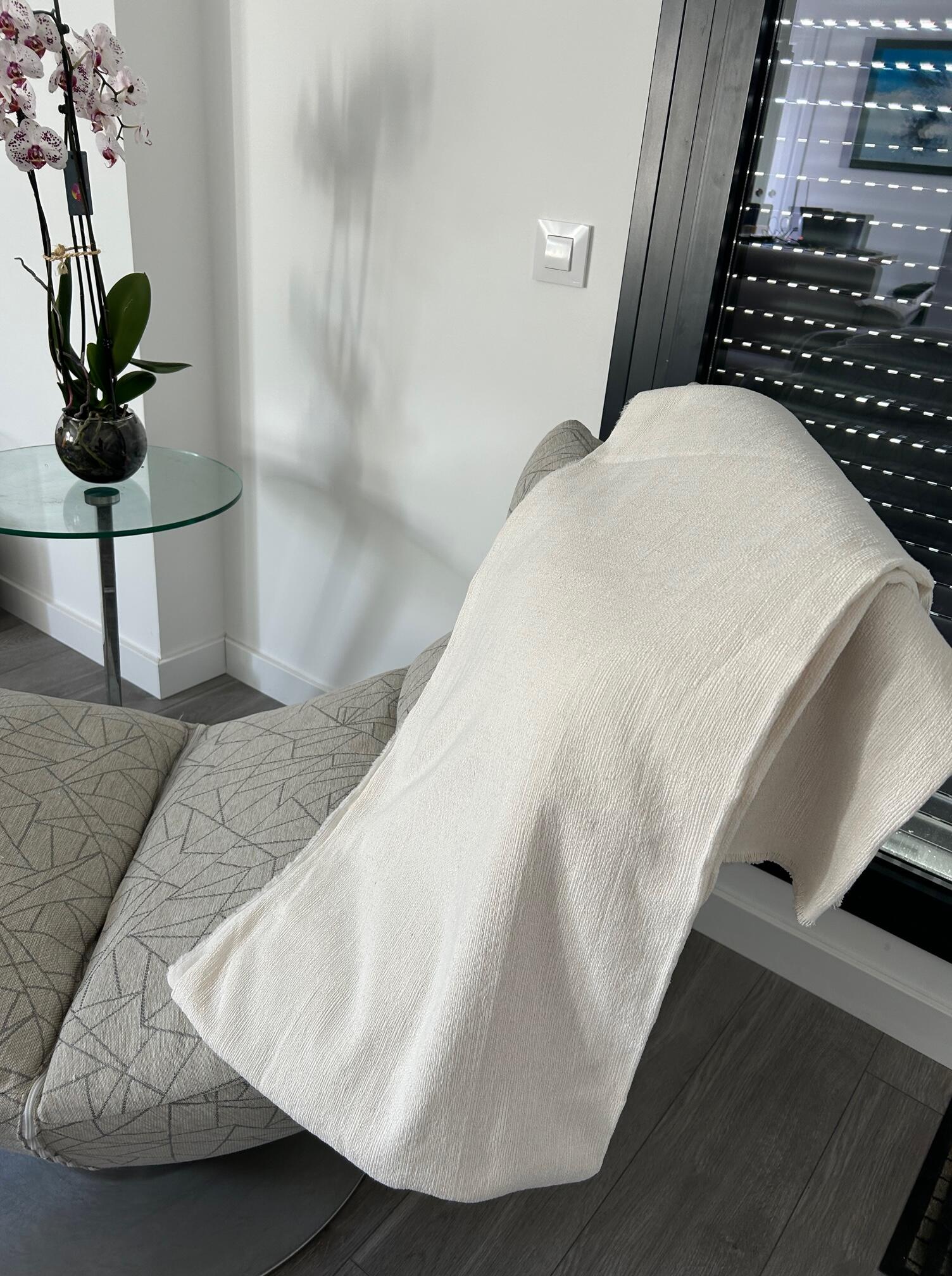 Manta algodón Jaspeado Crudo rectangular algodón beige liso passepoil de 280x230 cm - 6