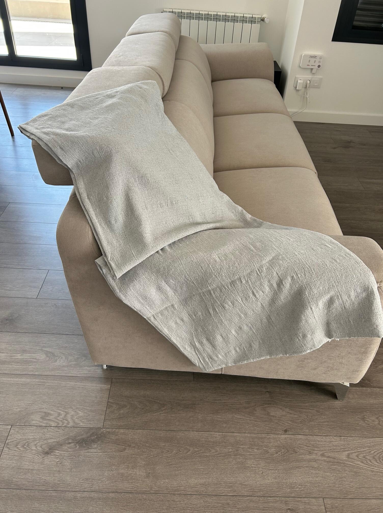 Manta algodón Jaspeado Crudo rectangular algodón beige liso passepoil de 280x230 cm - 5