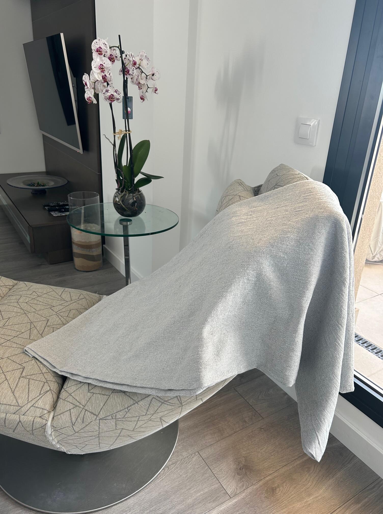 Manta algodón Jaspeado Crudo rectangular algodón beige liso passepoil de 280x230 cm - 4