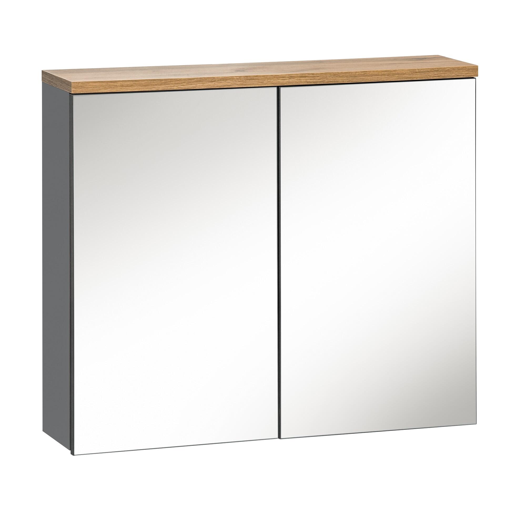 Dulap baie cu oglinda Bali, 60 x 70 x 20 cm, gri inchis
