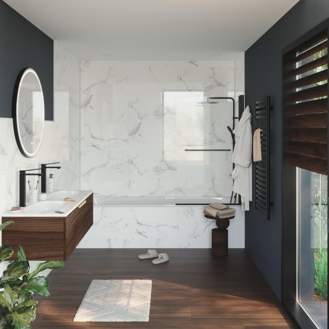 Revestimiento de pared decorativo efecto mármol de PVC Artens Marble Glossy blanco brillo de 70x40cm