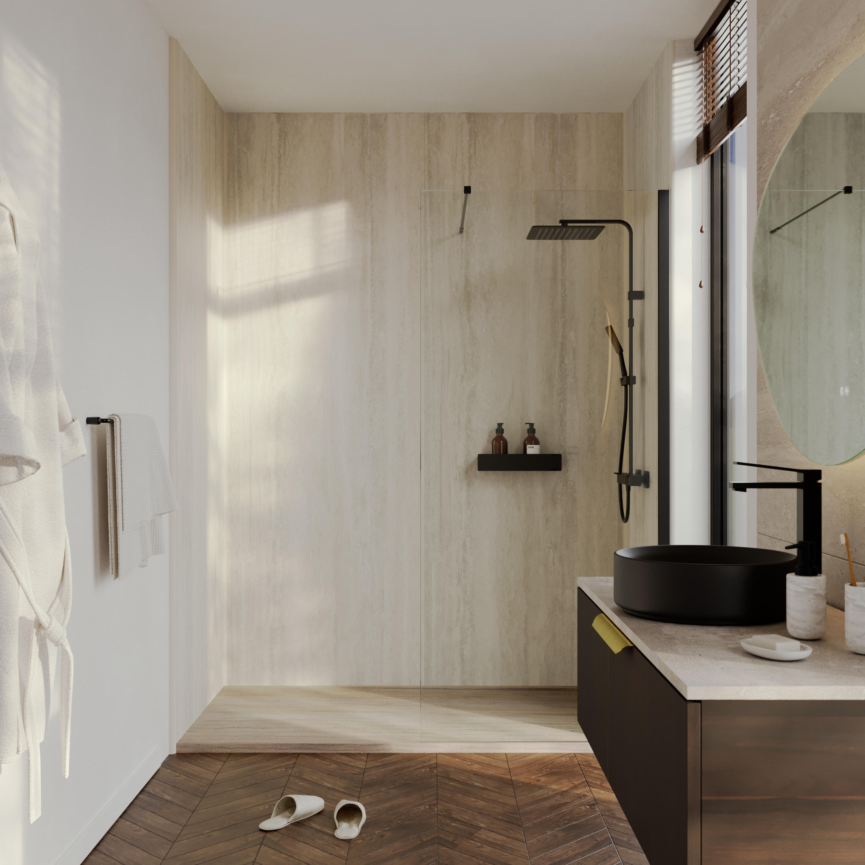 Panneau mural pvc travertin beige mat Renowall ARTENS, L.260 l.90 cm ep.4 mm - 4