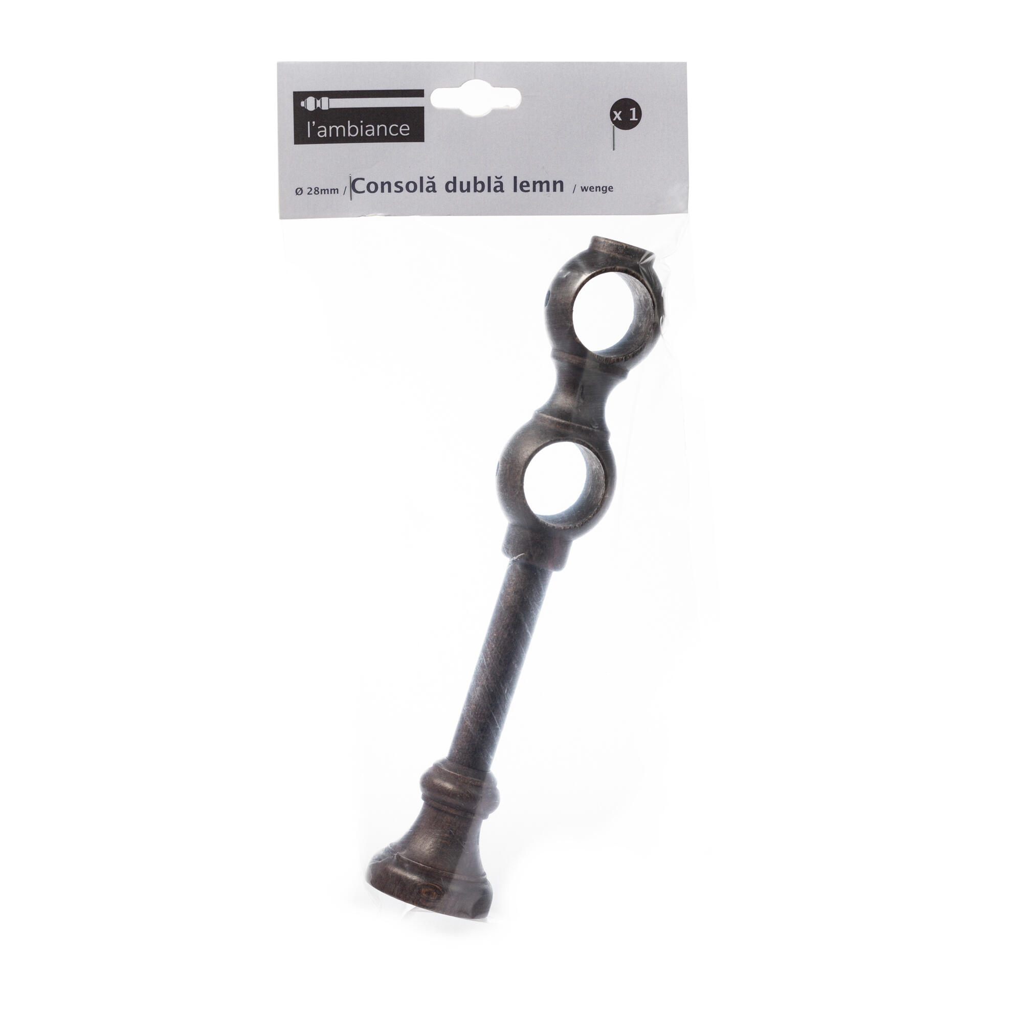 Consola dubla perete lemn, diametru 28 mm, maro, finisaj wenge