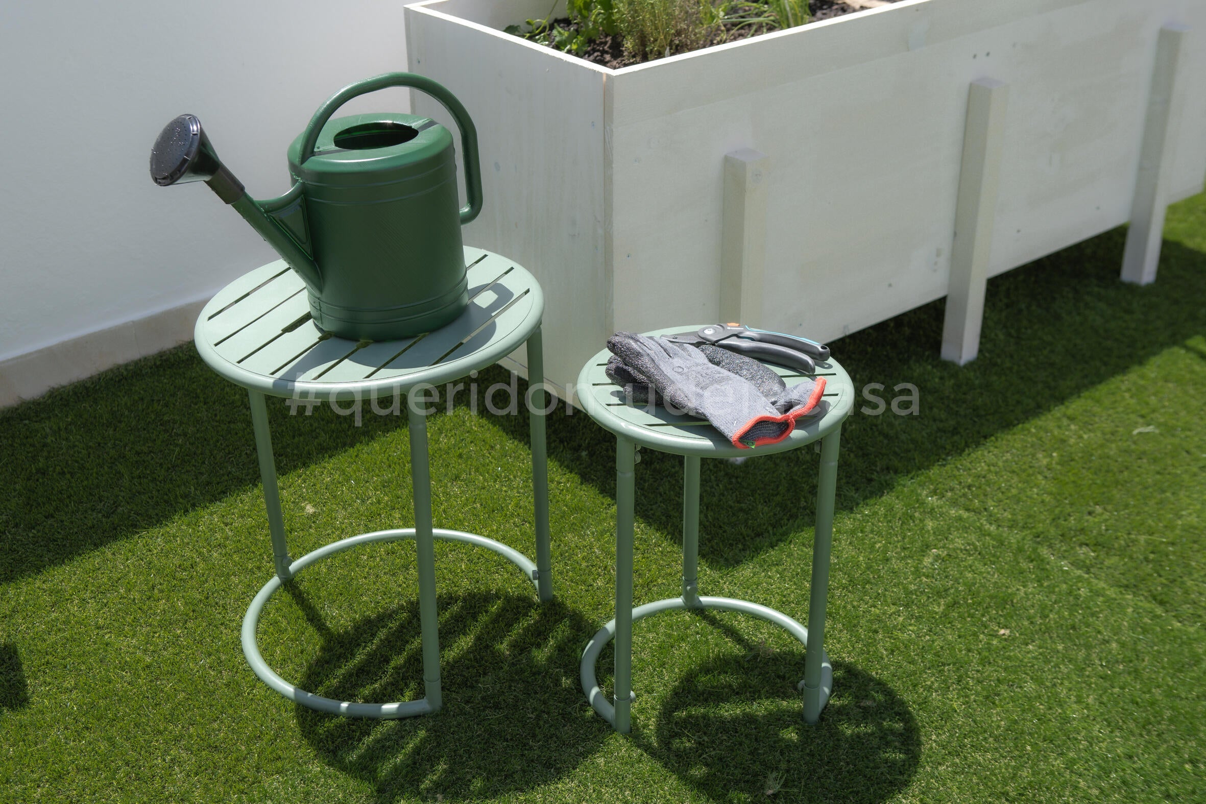 Conjunto de 2 mesas de encaixe redonda verde Cafe - 10