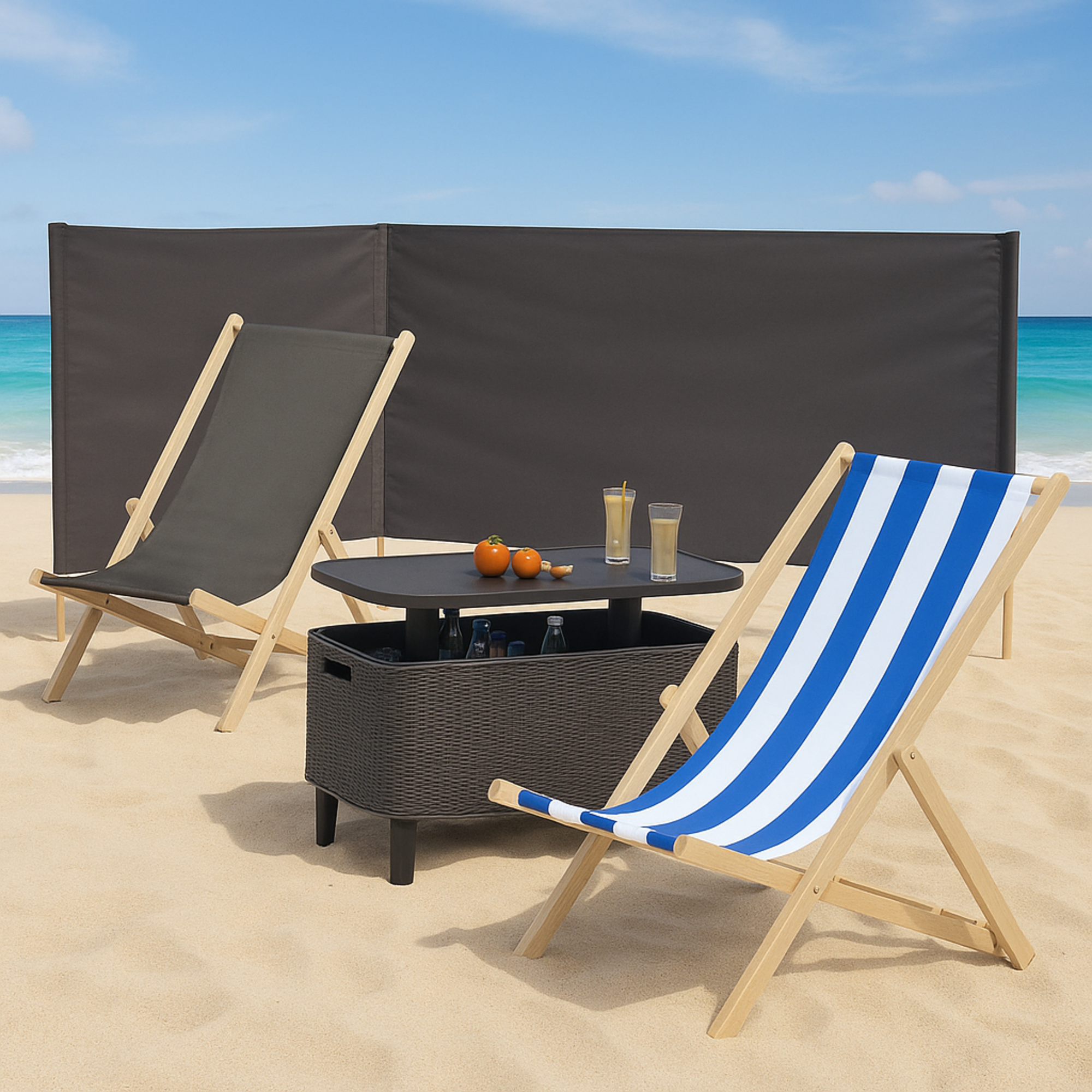 Parawan plażowy antracytowy na plaży.