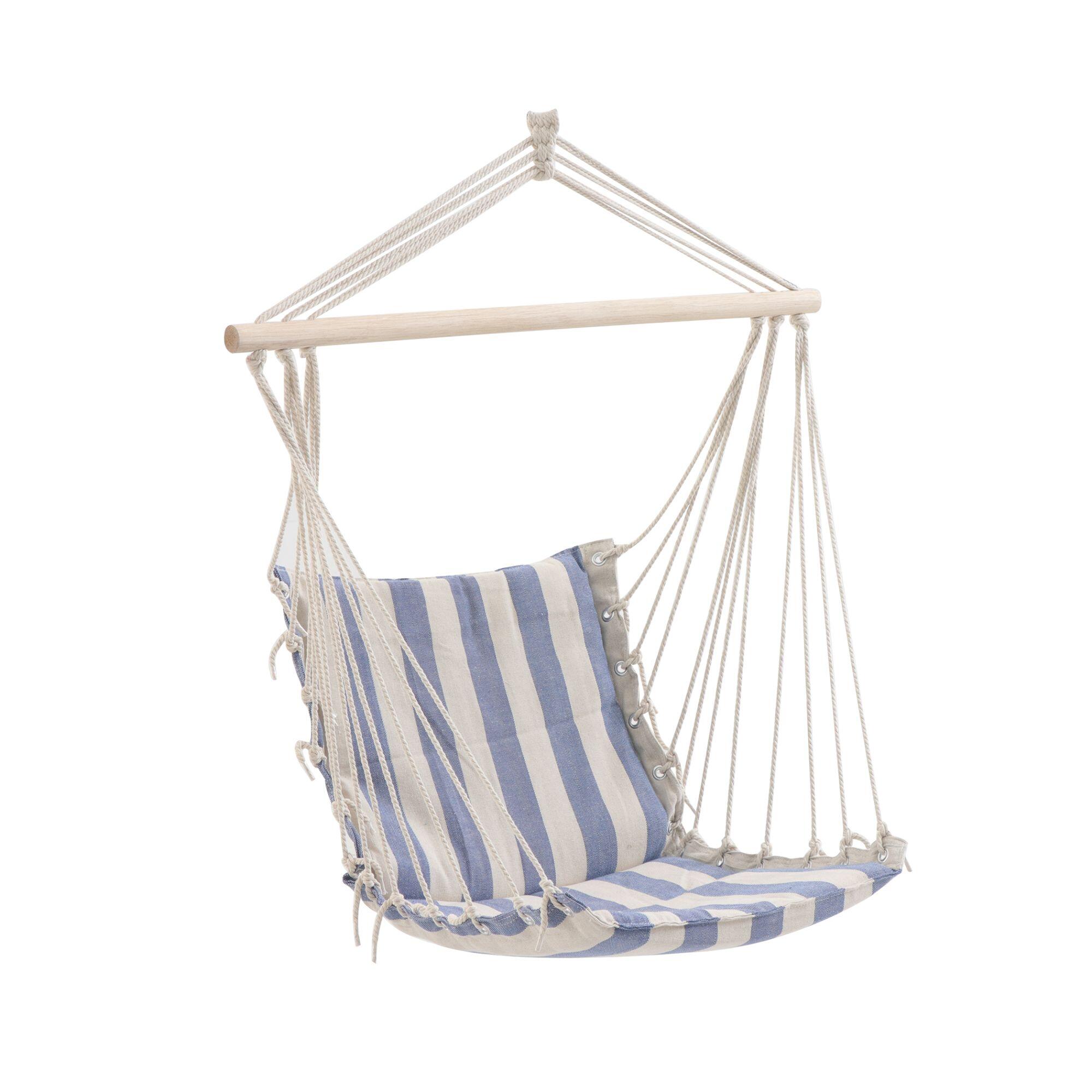 Hamac tip scaun, Alif, textil, 90 x 110 cm, alb/albastru