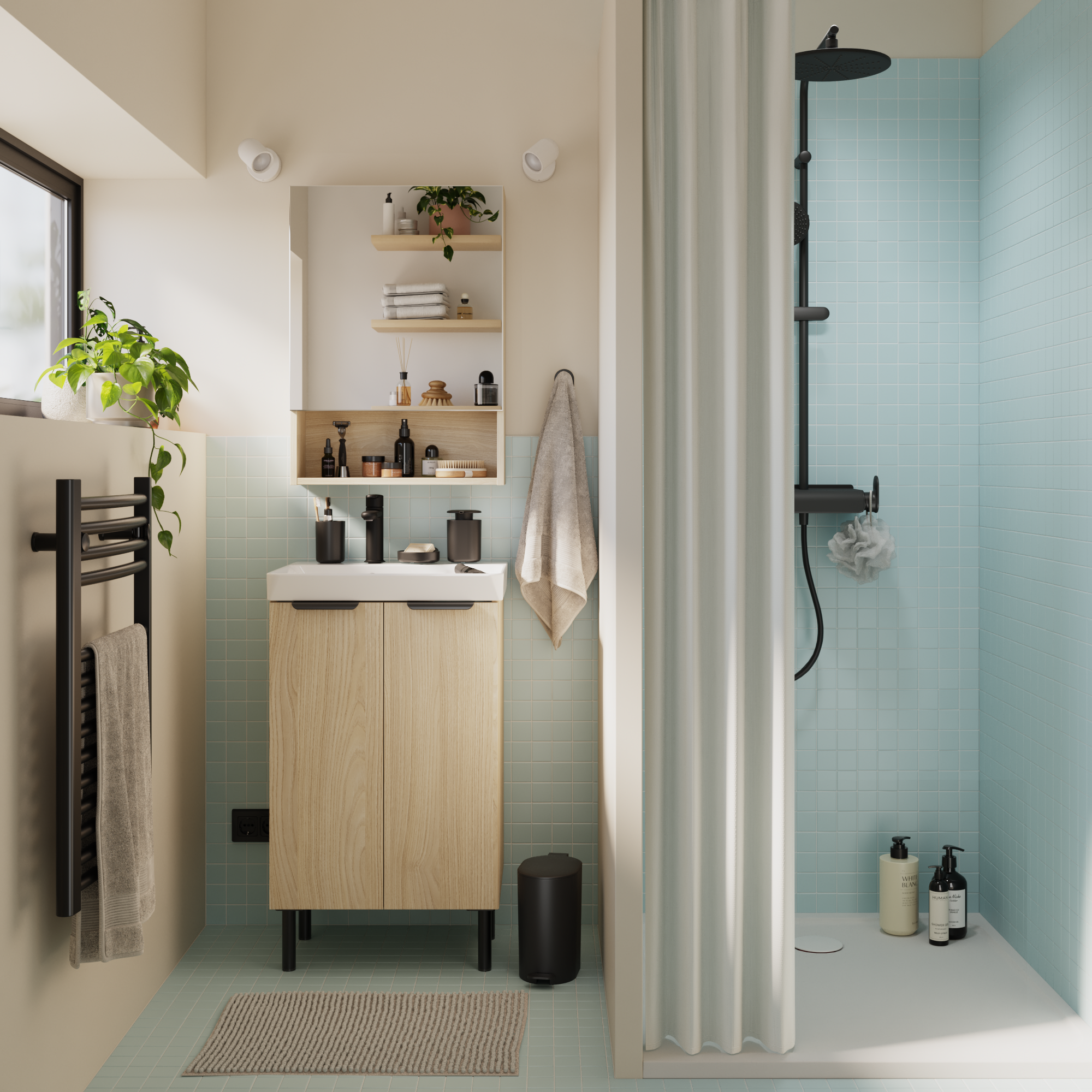 Armoire de toilettee l.50 cm H.70 cm P.16 cm, effet chêne naturel, SENSEA Easy 3 - 2