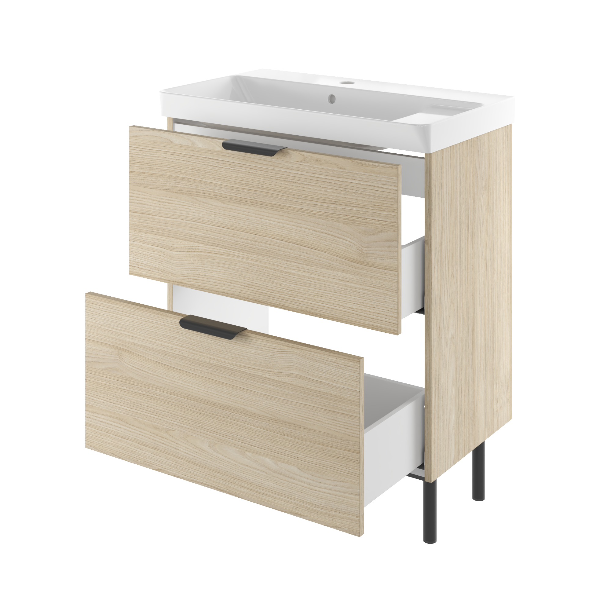 Mobile bagno a terra con top incluso L 71.2 x H 81.8 x P 39.6 cm in truciolare 2 cassetti - 4