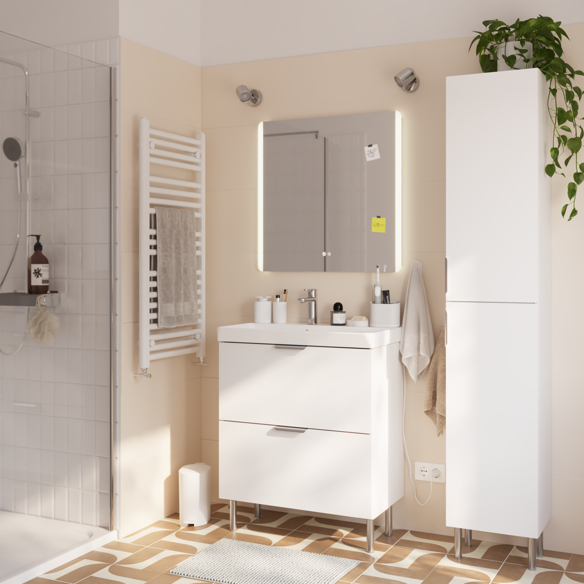 Meuble sous-vasque, 2t L.70cm x H.81.8cm x P.39.6cm blanc Easy 3 - 4