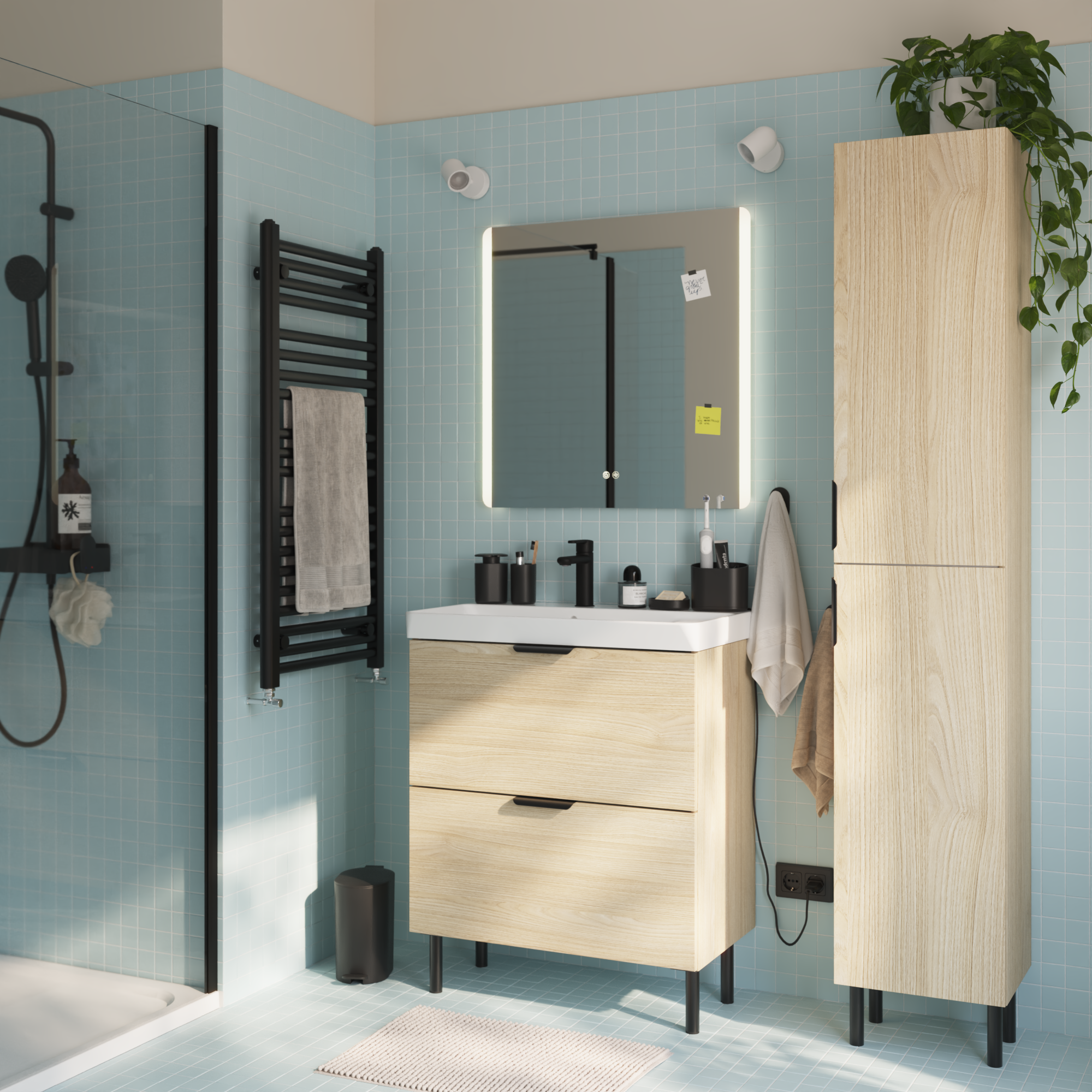 Meuble sous vasque 2t L.70cm x H.81.8cm x P.39.6cm effet chêne naturel Easy 3 - 4