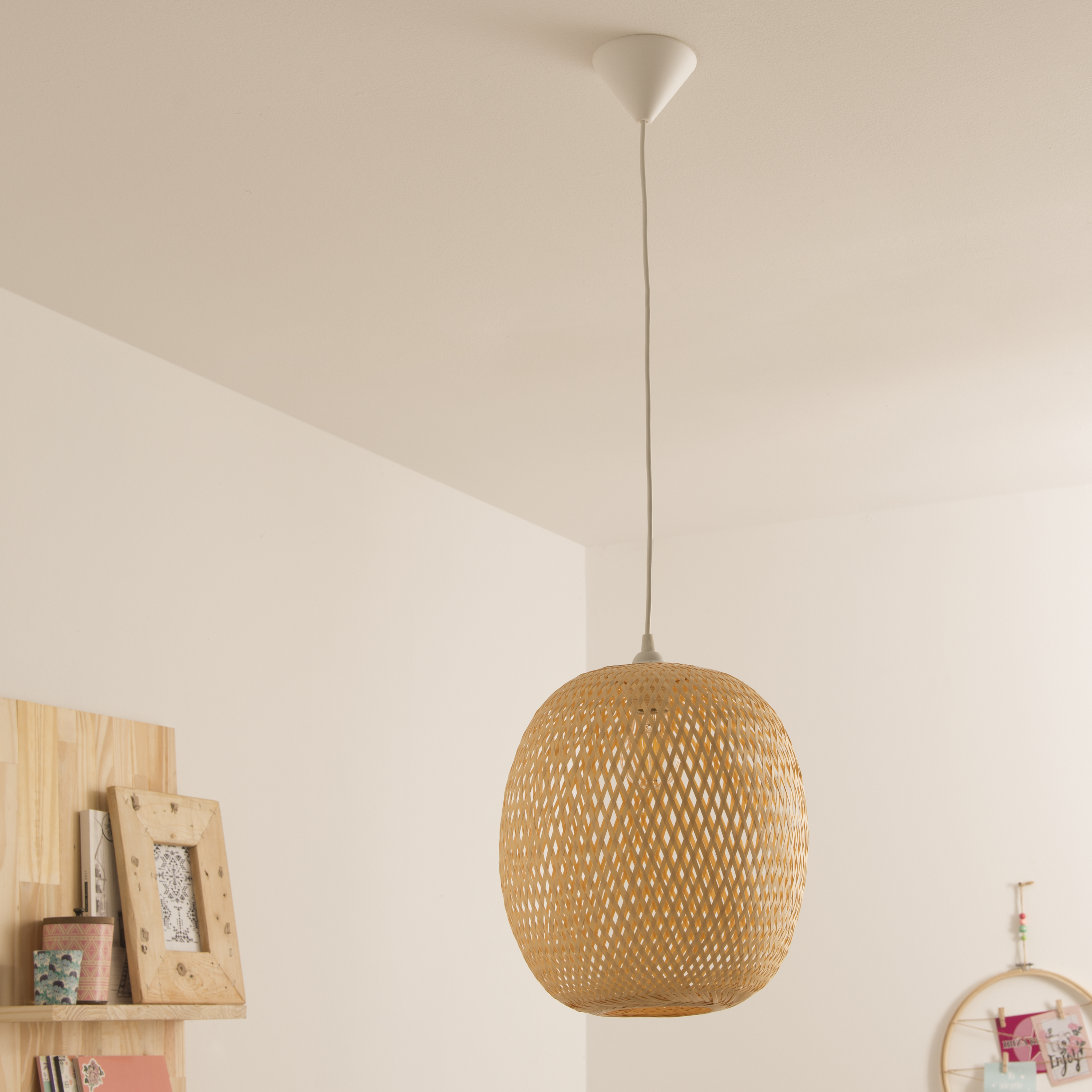Candeeiro de teto suspenso  E27 1 luz d30 cm bamboo Inspire Annam - 4