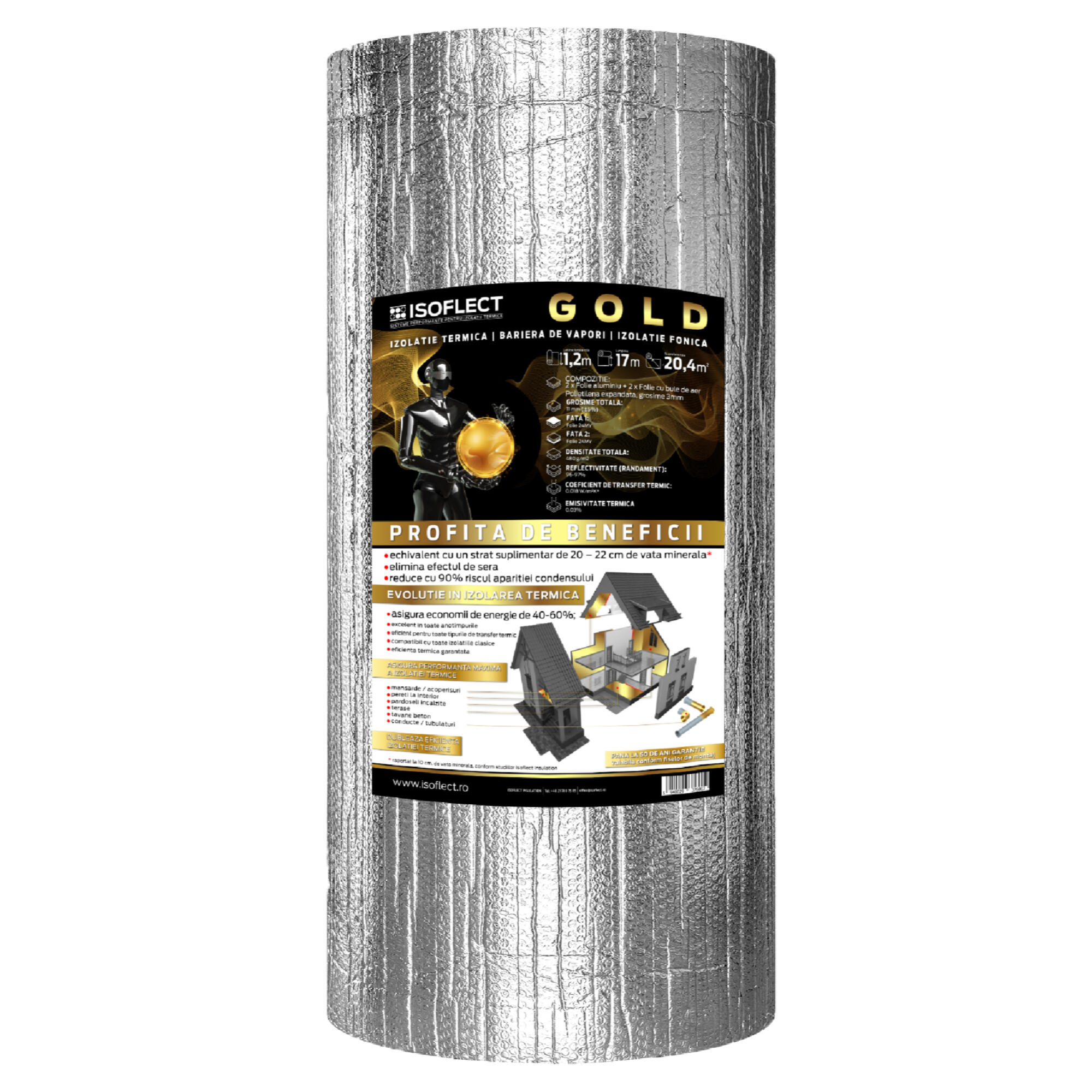 Folie bariera vapori termoizolanta Isoflect gold, 20.4 mp
