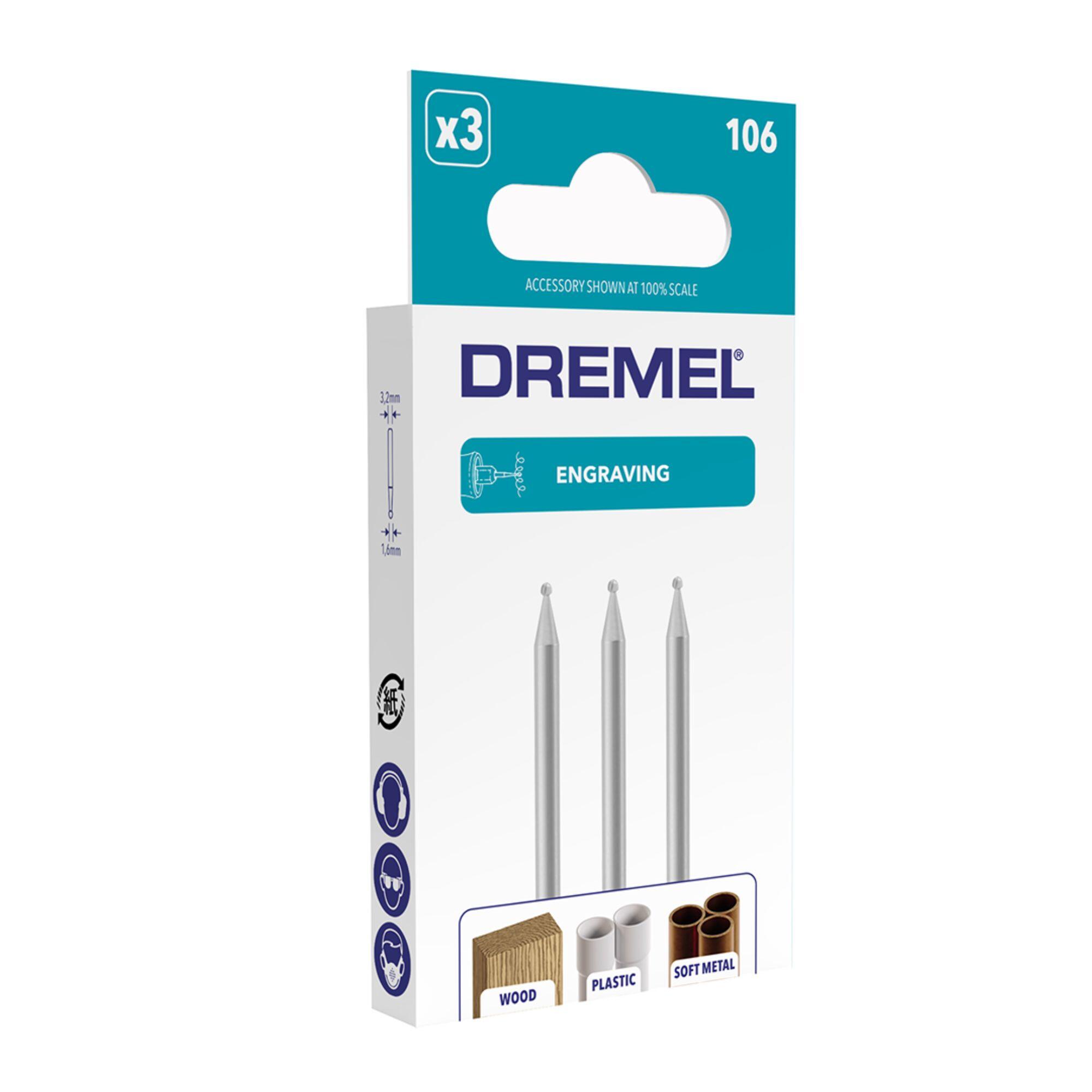 Lot de 3 fraises à graver en forme de bille ø 1,6 mm, DREMEL 106 - 2