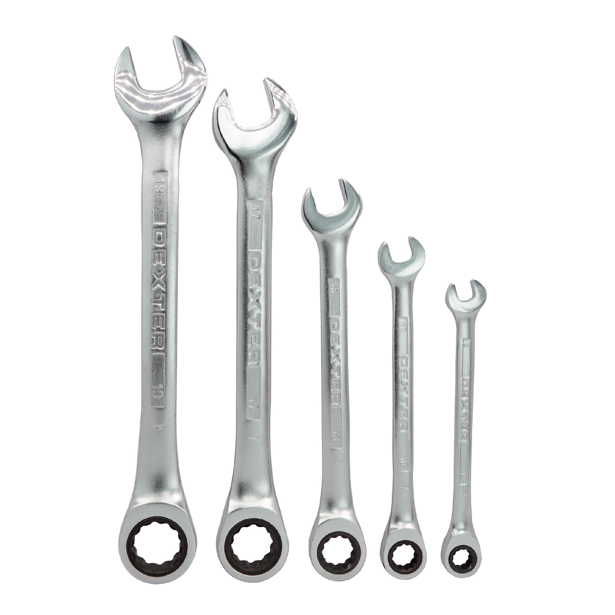 Set 5 chei combinate cu clichet Dexter, 8 - 19 mm , crom-vanadiu 5buc