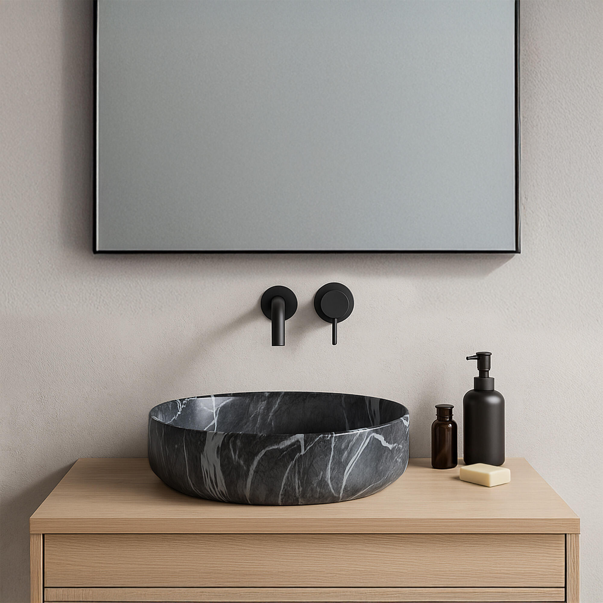 LAVABO SOBREPONER REDONDO 36CM MARMOL NEGRO - 2