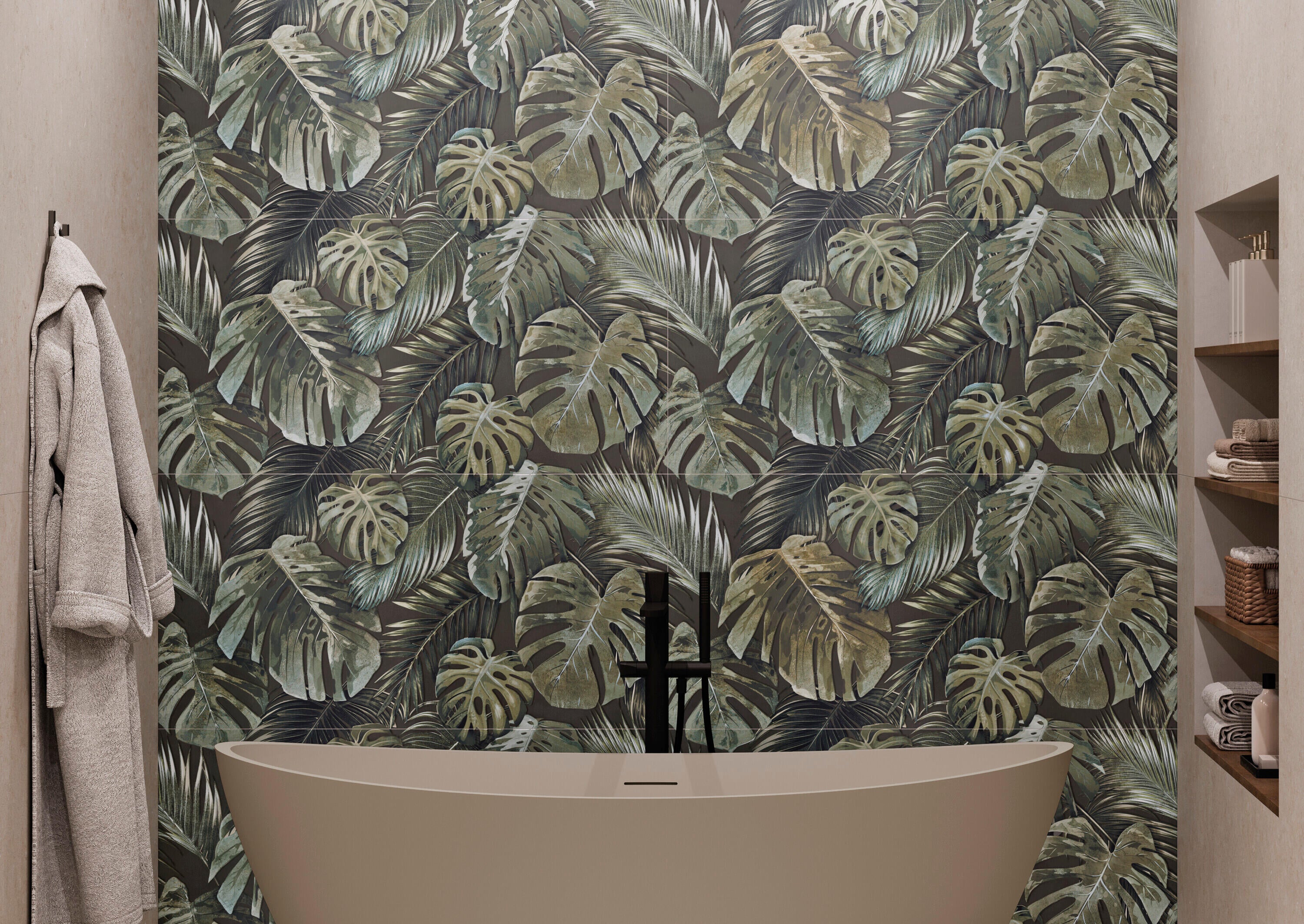 Carrelage mural intérieur décor effet floral l.60 x L.120 cm - Garden Areca Dark - 3