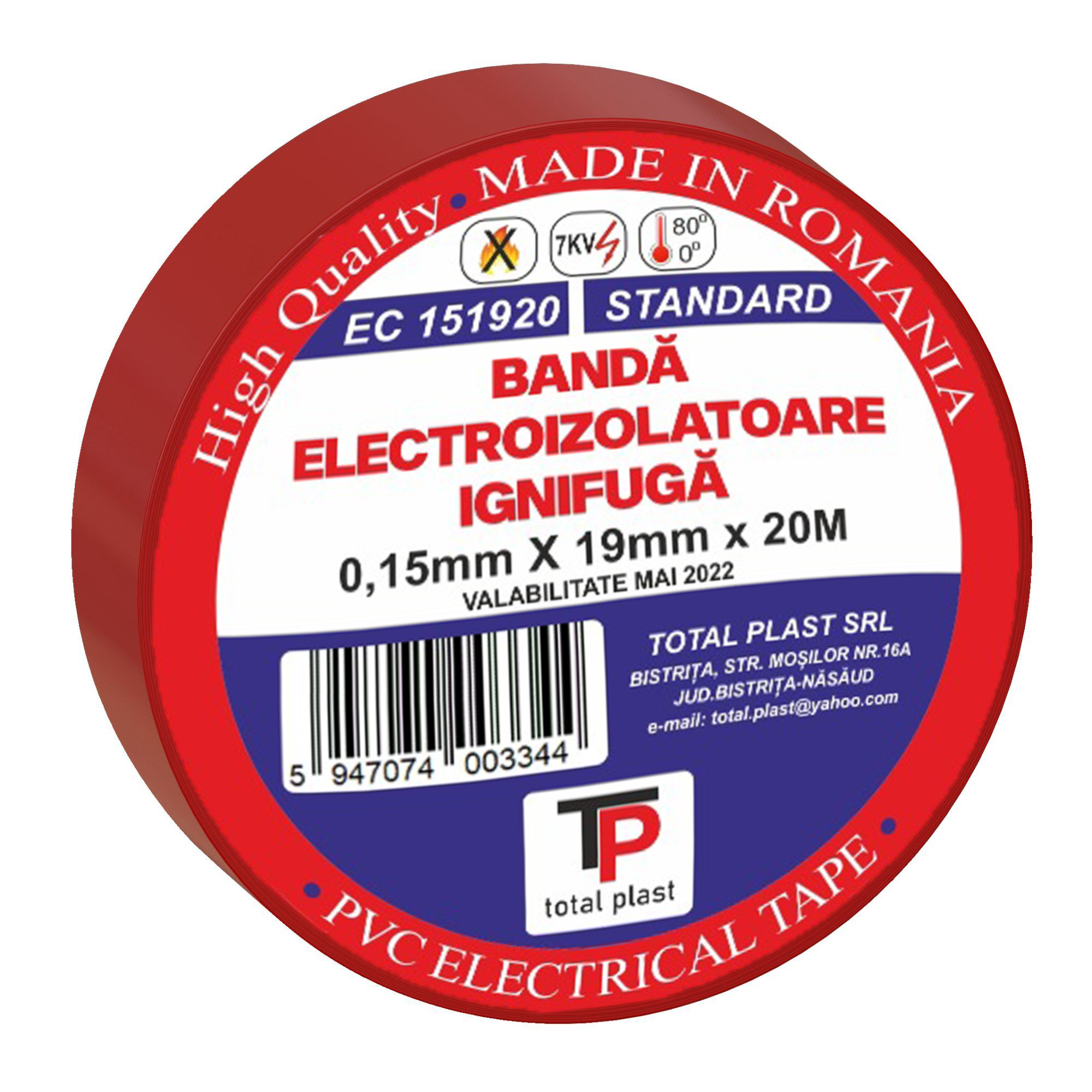 Banda electroizolatoare din PVC, rosu