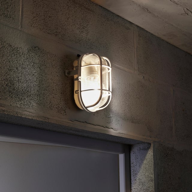 Aplique de pared exterior BULK de vidrio blanco compatible con casquillo E27 IP44