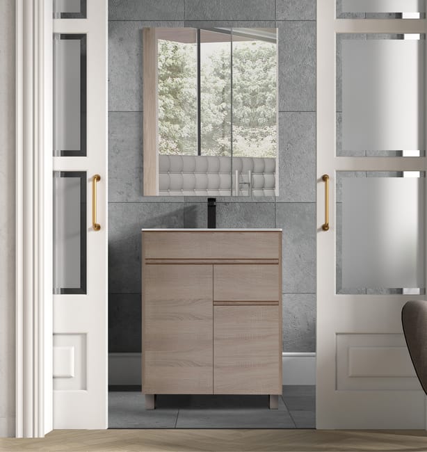 MUEBLE DE BAÑO LONDRES ROBLE 60X45CM 2 PUERTAS Y 1 CAJON - 1