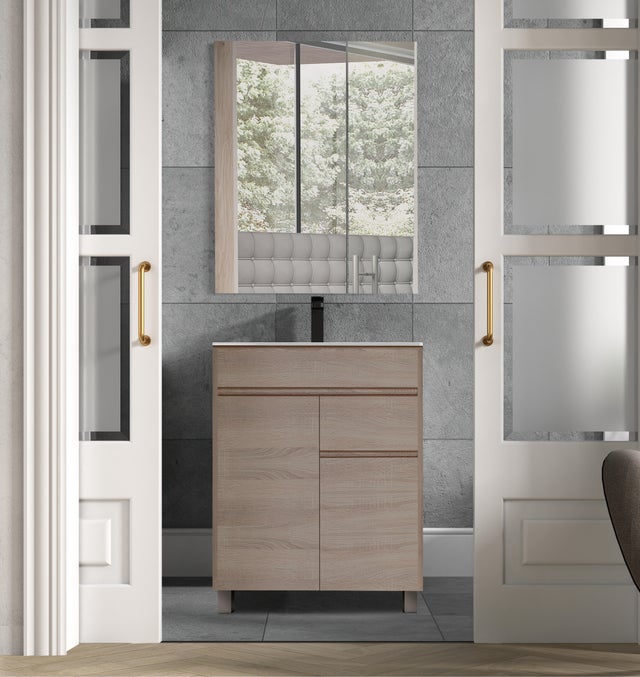 MUEBLE DE BAÑO LONDRES ROBLE 60X45CM 2 PUERTAS Y 1 CAJON