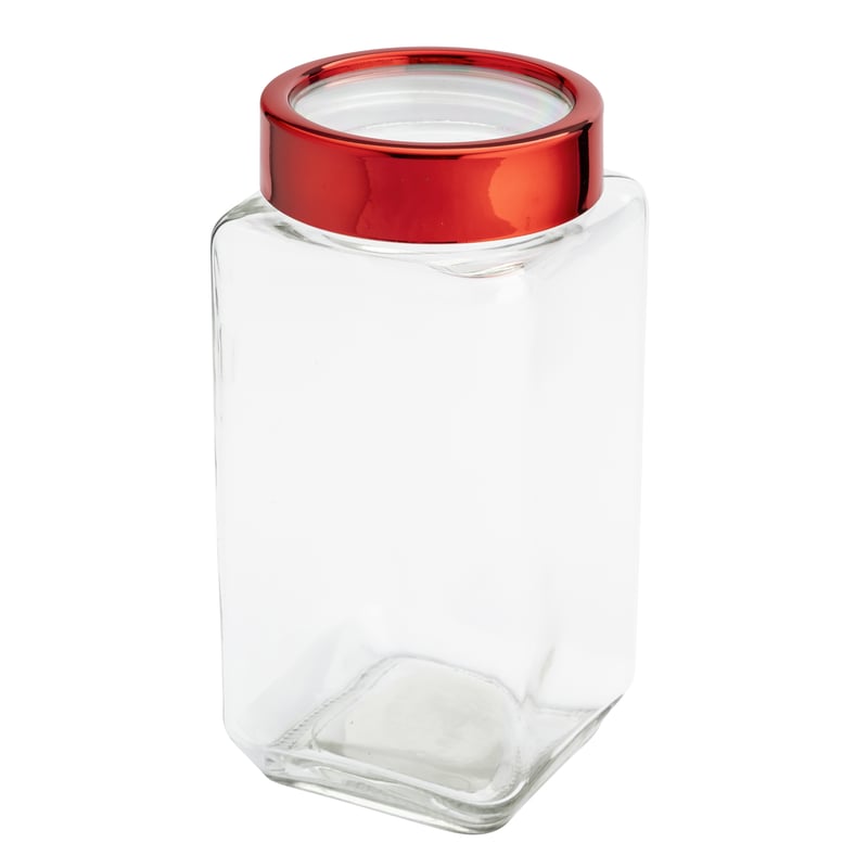 Pojemnik szklany 1000 ml kwadratowy z czerwoną pokrywką