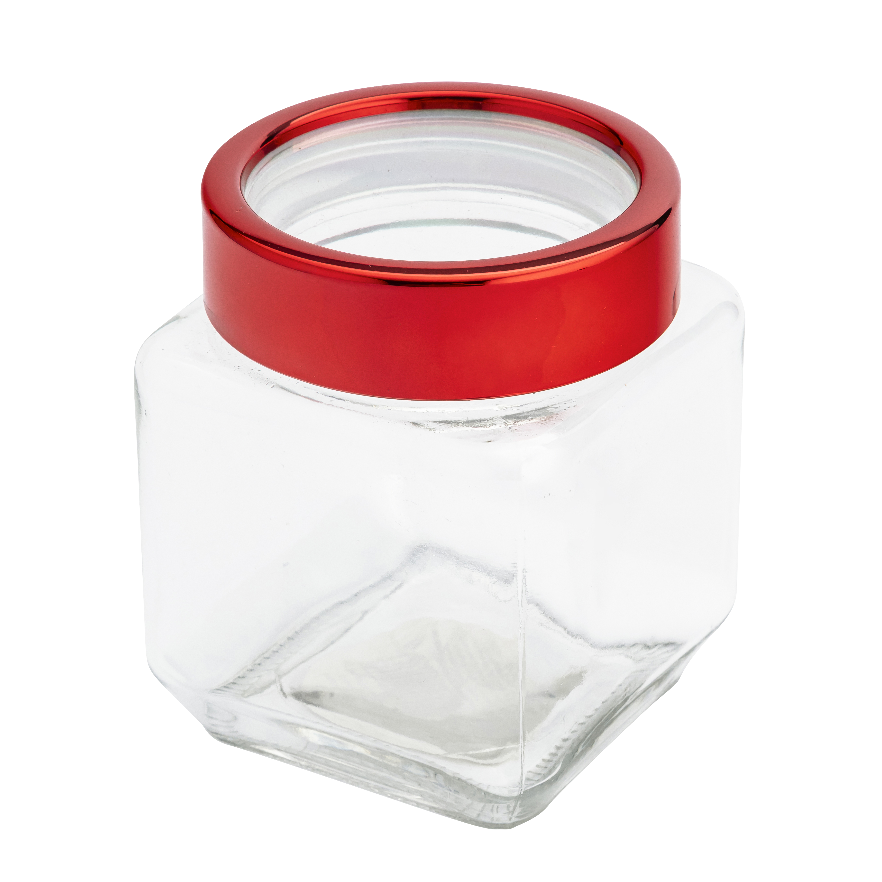 Pojemnik szklany 500 ml kwadratowy z pokrywą czerwoną