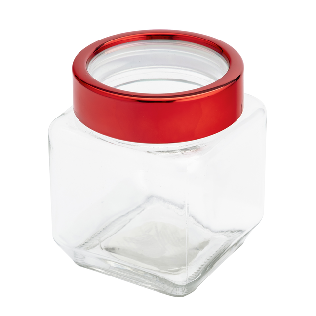 Pojemnik szklany 500 ml kwadratowy z pokrywą czerwoną