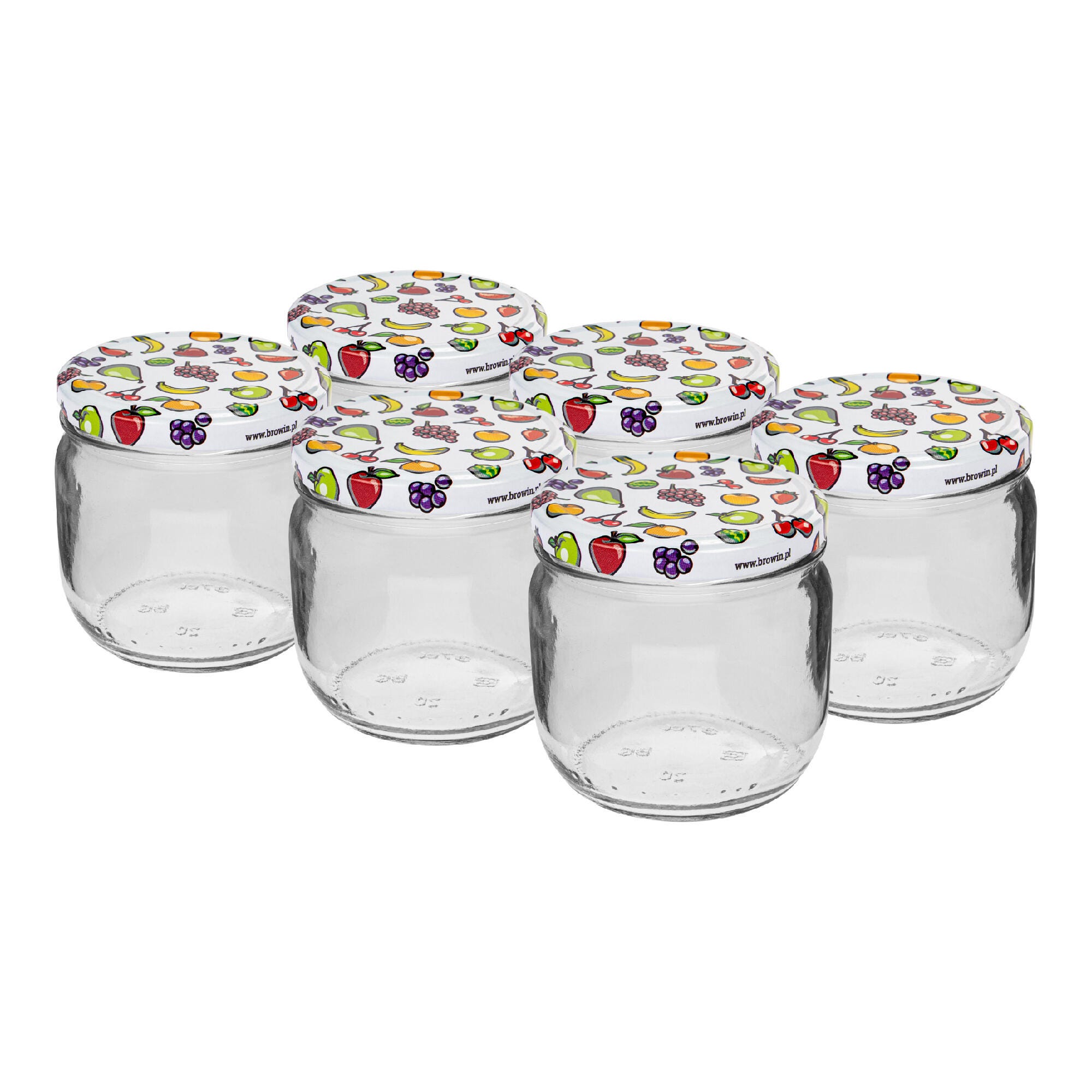 Borcan cu capac, sticla, capac metal, capacitate 370 ml (set 6 buc)
