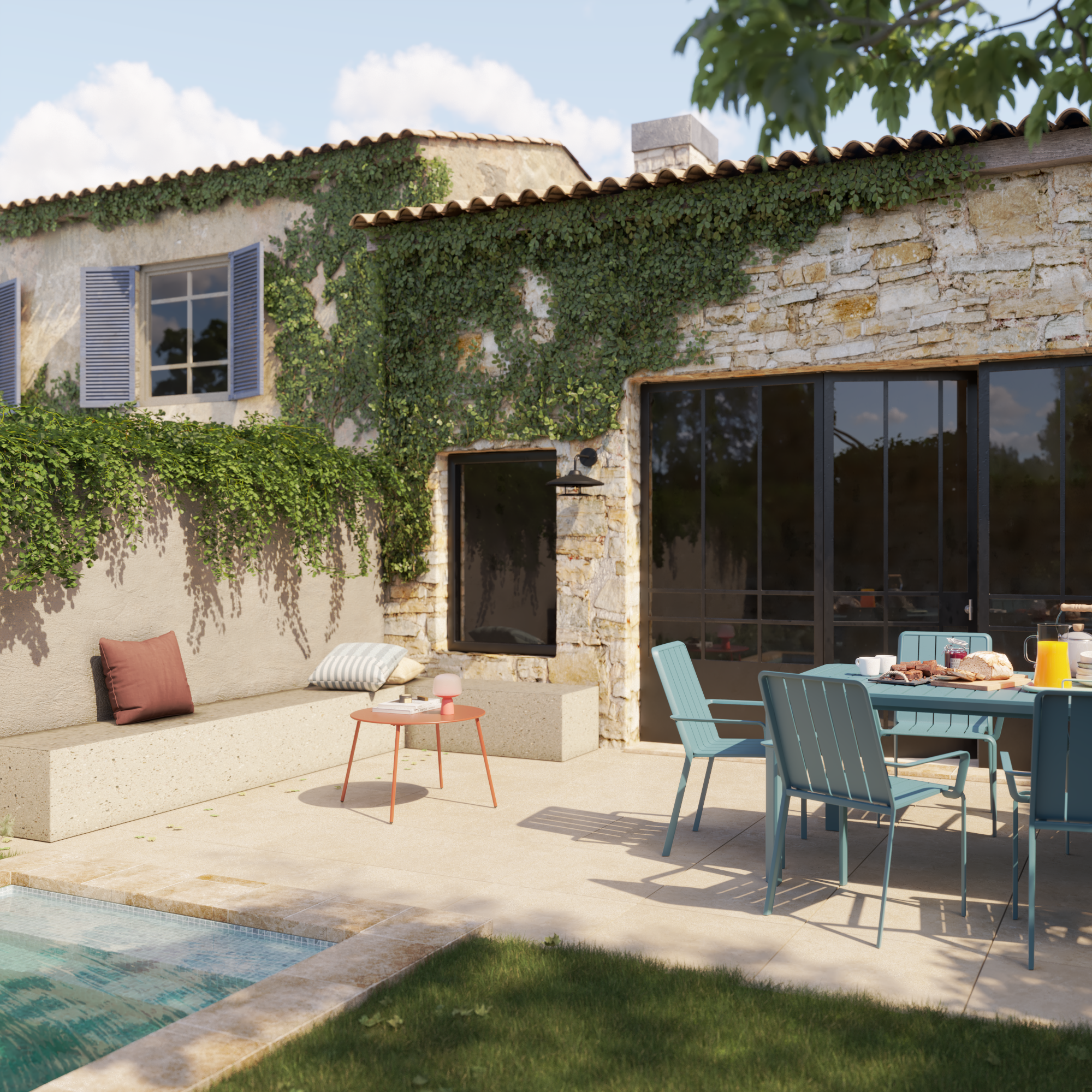 Lot de 2 dalles TRAVERNA grès cérame effet travertin l.60 x L.60 cm x Ep.20mm - 2