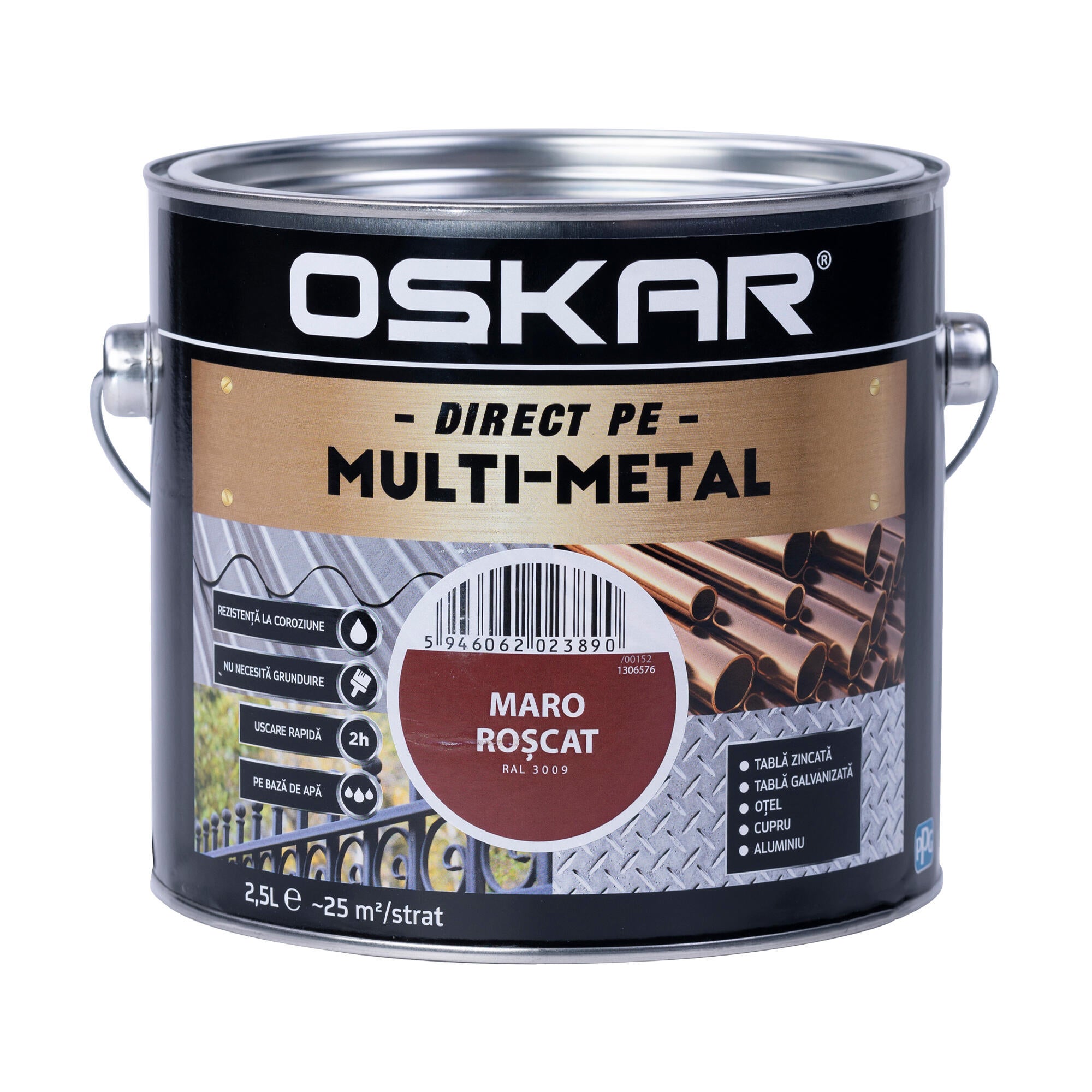 Vopsea acrilica Oskar multimetal, maro roscat, aspect satinat, 2.5 L ...