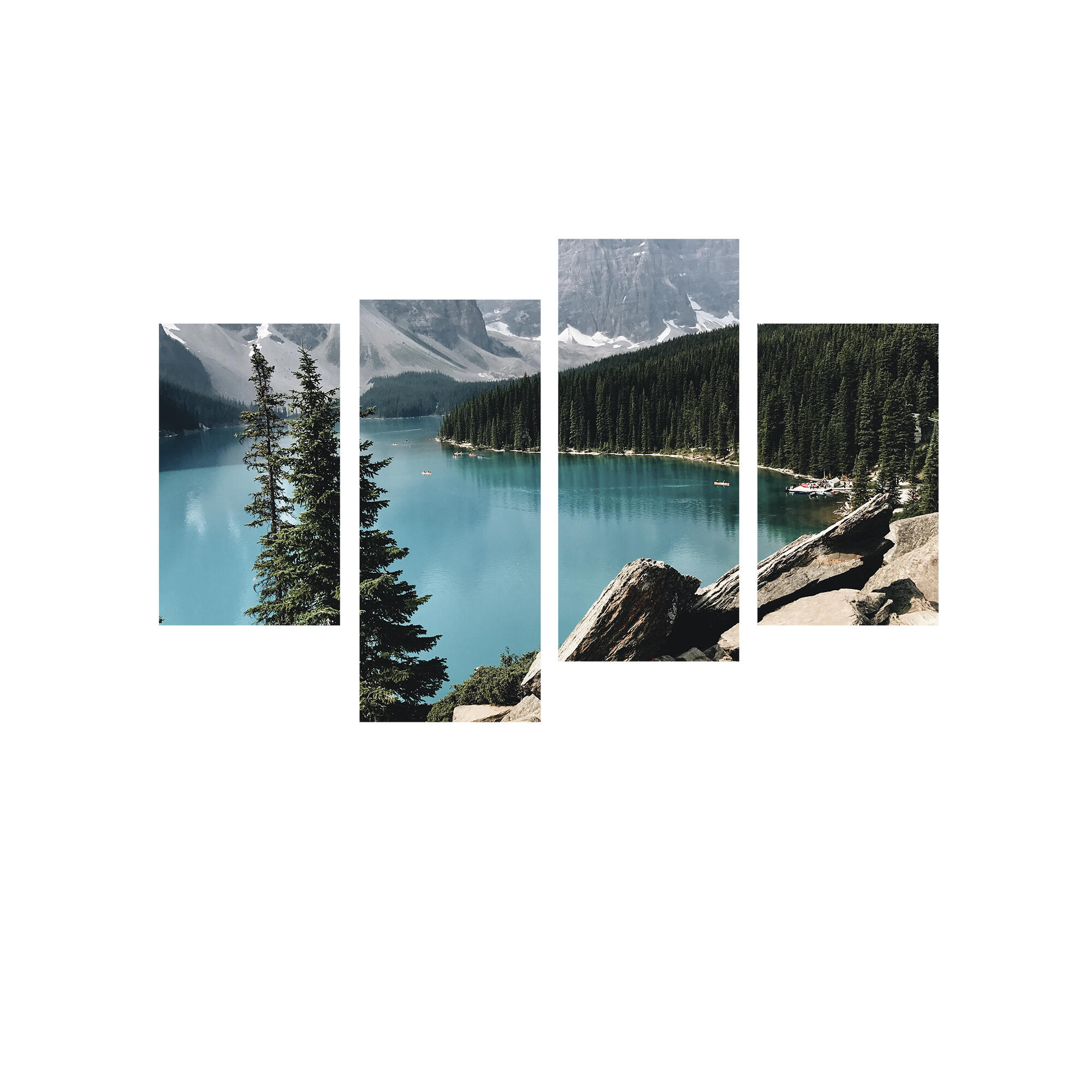 Set 4 tablouri canvas Lac de munte + 1 sticker decorativ, 120 x 70 cm