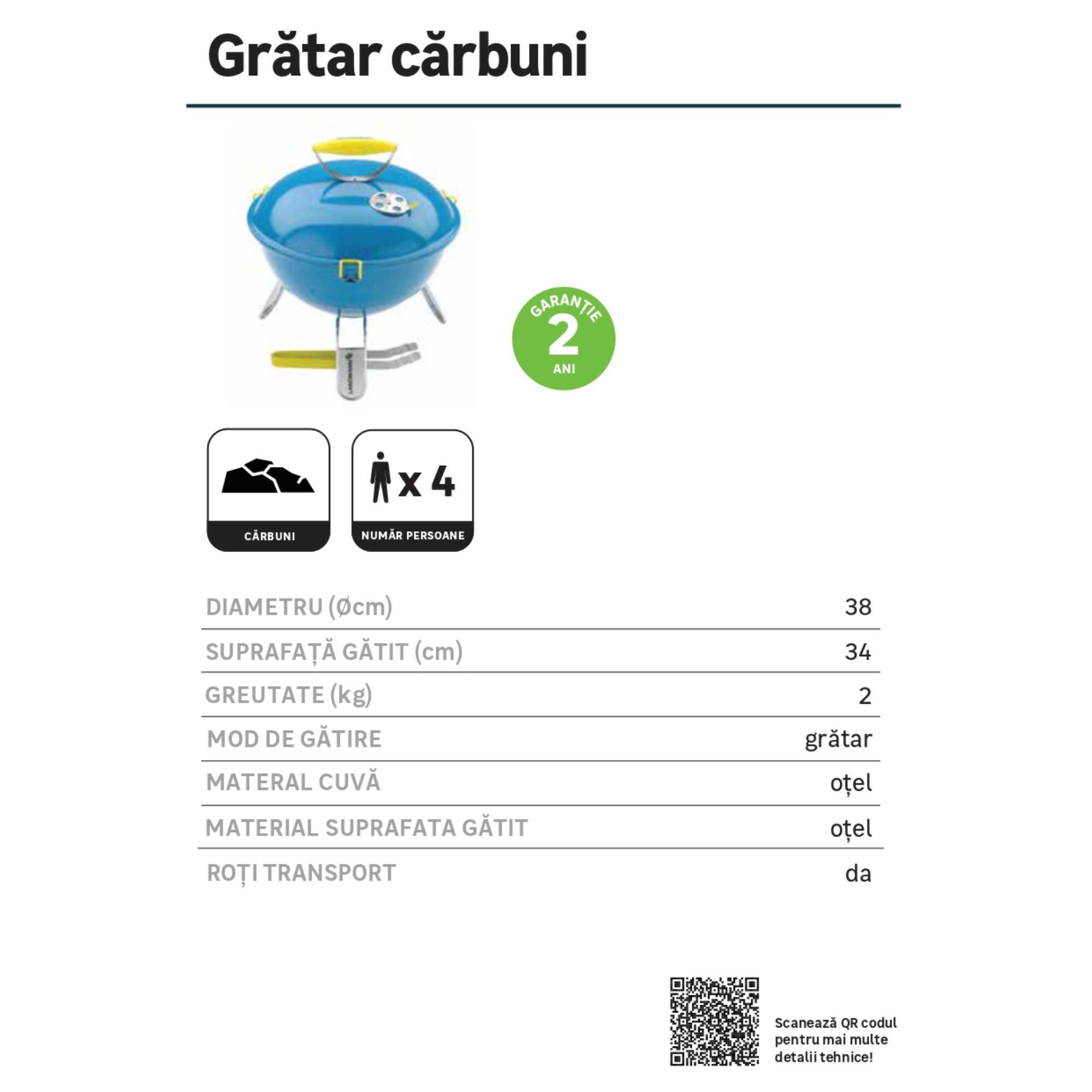 Gratar carbune Piccolino Landmann, otel, suprafata de gatit 34 cm