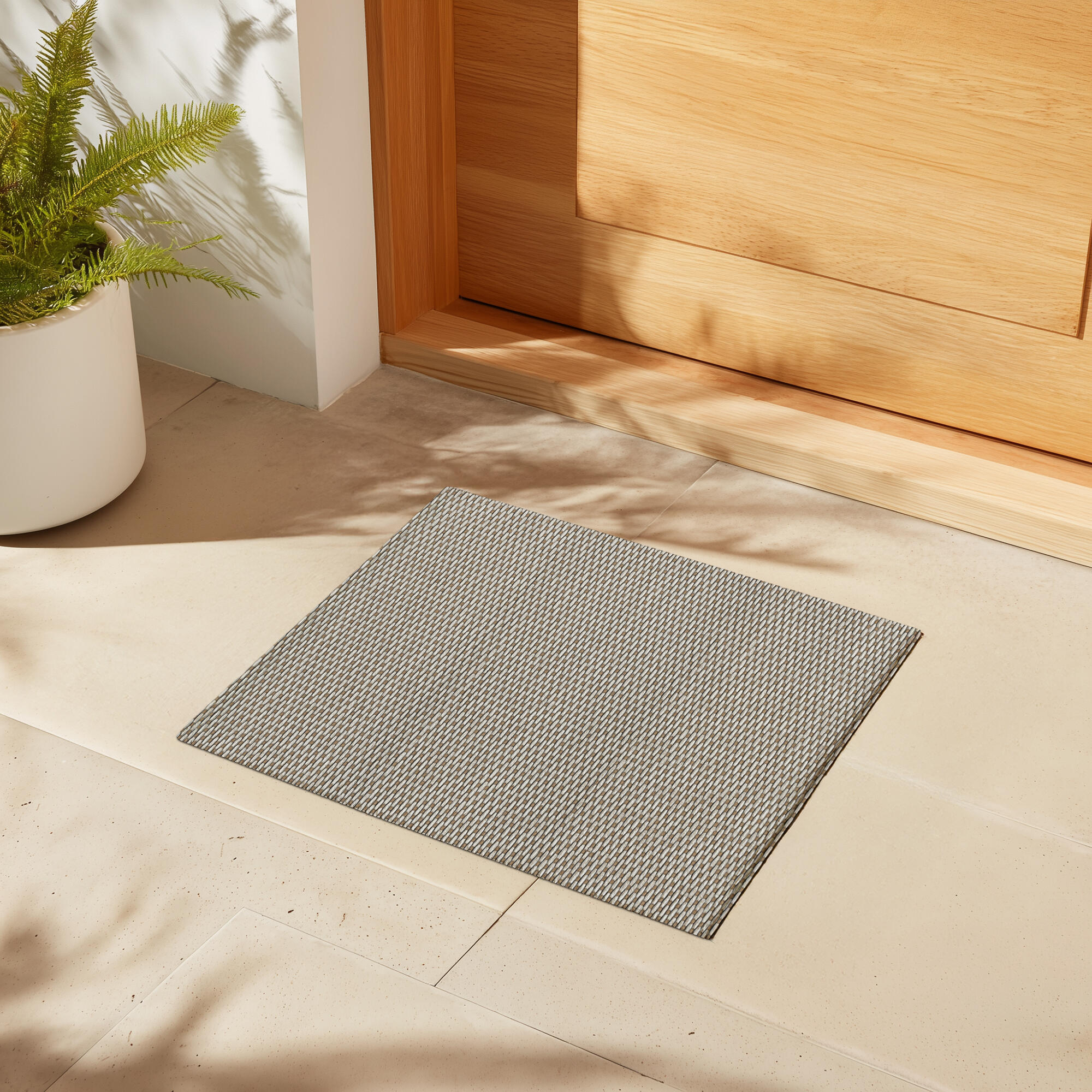 Alfombra pie de cama exterior/interior pvc Teplon 45x60cm tejido plano base antideslizante liso beige - 2