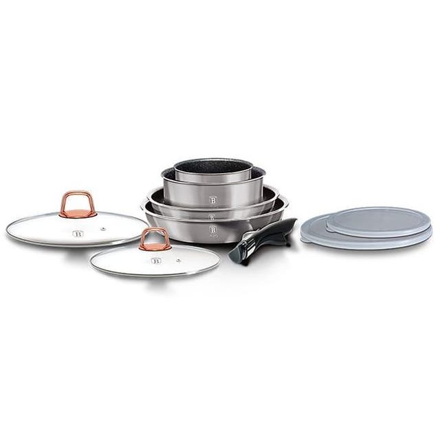 Set Di 2 Padelle Antiaderenti Con Manici Rimovibili – Alluminio Pressofuso, Antigraffio, Adatte A Induzione E Forno (260°C). Prive Di PFOA, 10 E 12.5 Pollici.