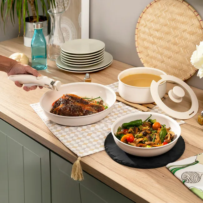 Teesa Cook Expert - Set Pentole Con Manico Staccabile In Acciaio Inox 18/10 Per Tutti I Piani Cottura