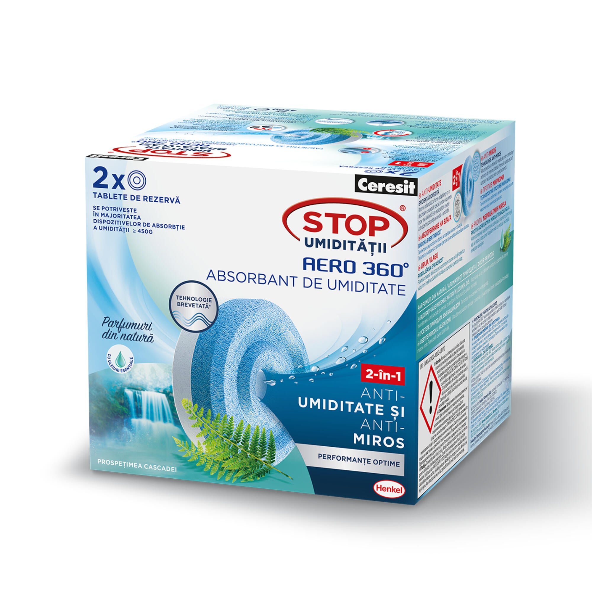 Rezerva absorbant umiditate Ceresit Stop Aero 360°, parfum prospetimea cascadei, 450 g, 2 rezerve