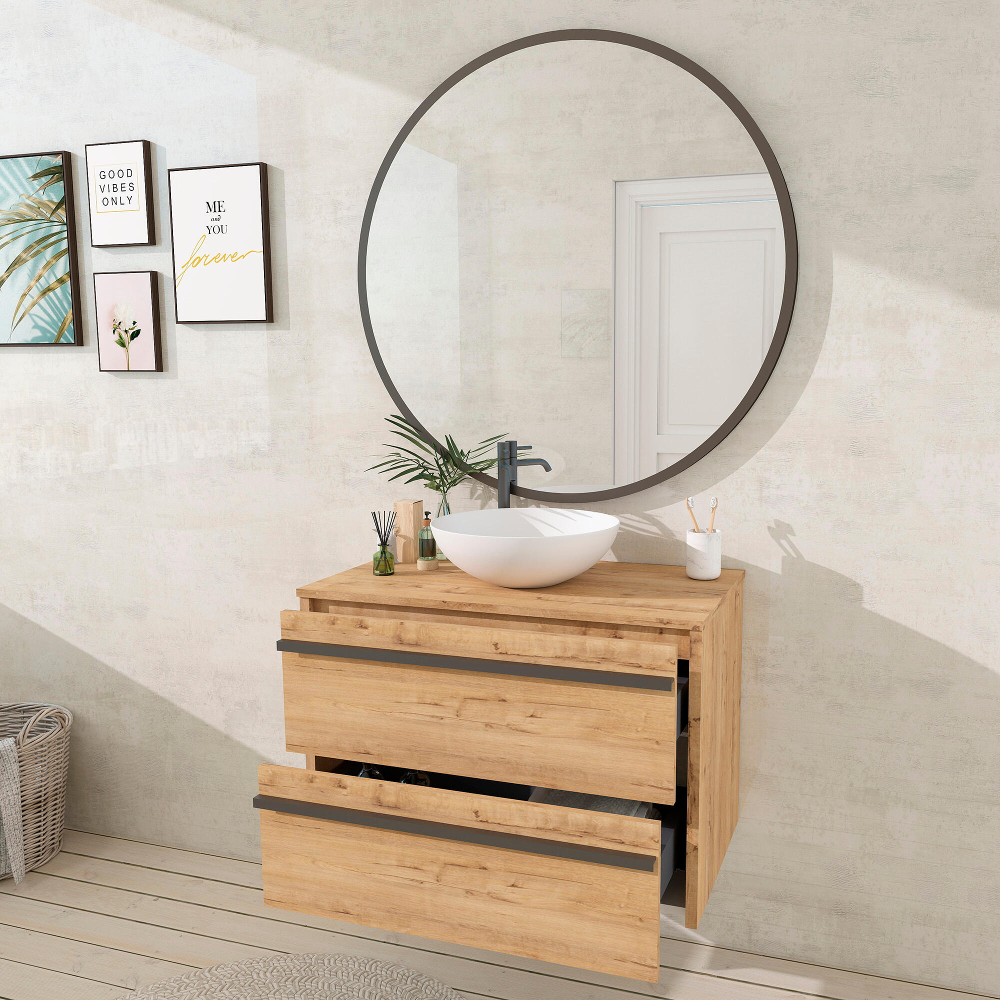 MÓVEL BANHO EMOTION 60CM 2 GAVETAS CARVALHO - 6