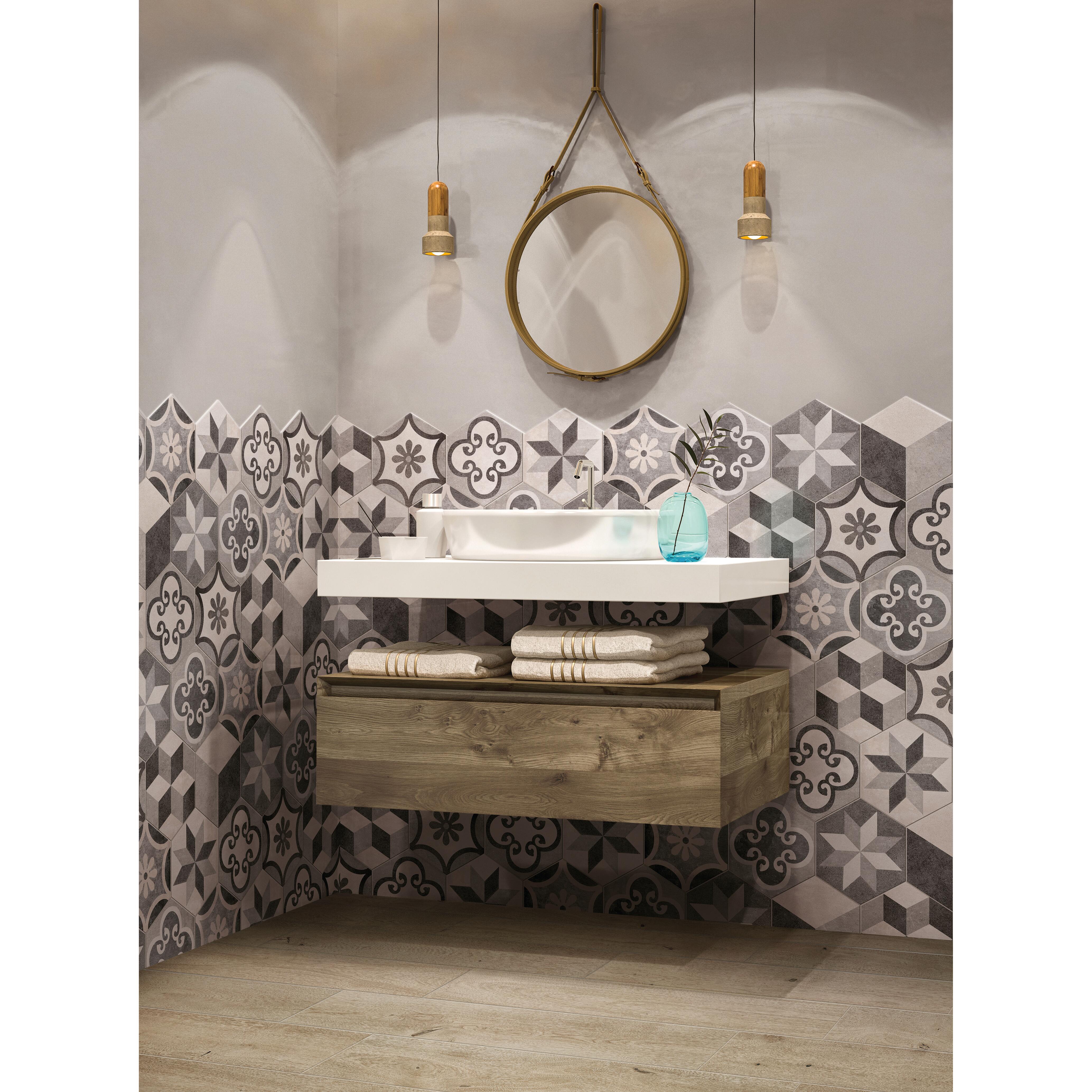 Piastrella da pavimento e rivestimento interno in gres porcellanato 18.2 x 21 cm non rettificato smaltato multicolore opaco Time Hexagone R9 traffico intenso (pei 4/5) Sp. 9.5 mm 0.46 mq - 9