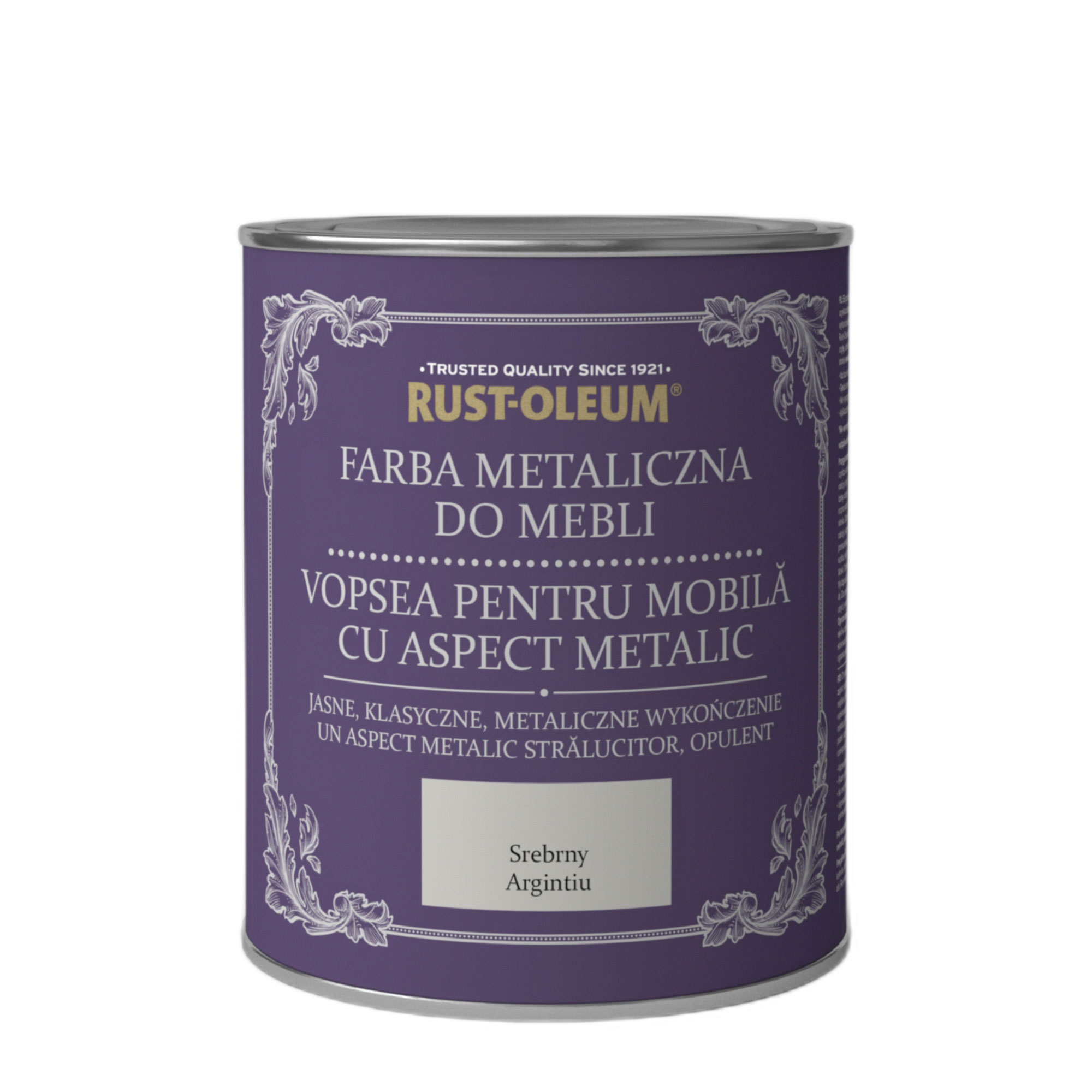 Vopsea pentru mobilier Rust Oleum, arginiu metalic, aspect satinat, 750 ml