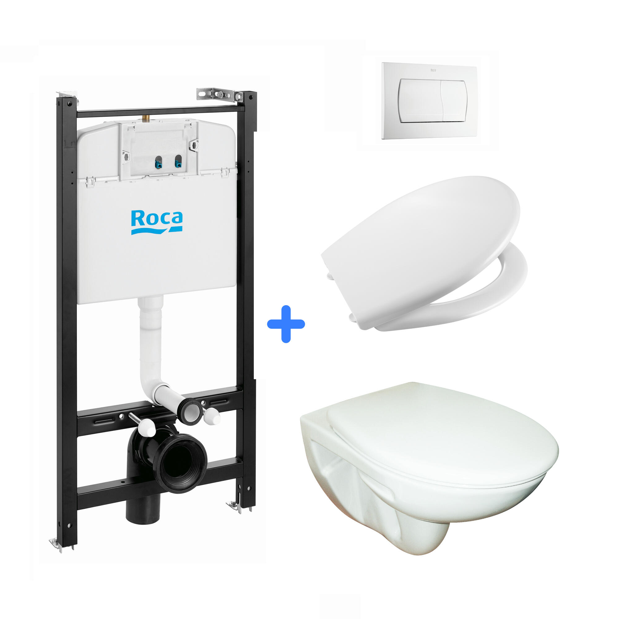 Set vas WC Roca Adele suspendat, ceramic, evacuare orizontala, cu rezervor incastrat, 6 L