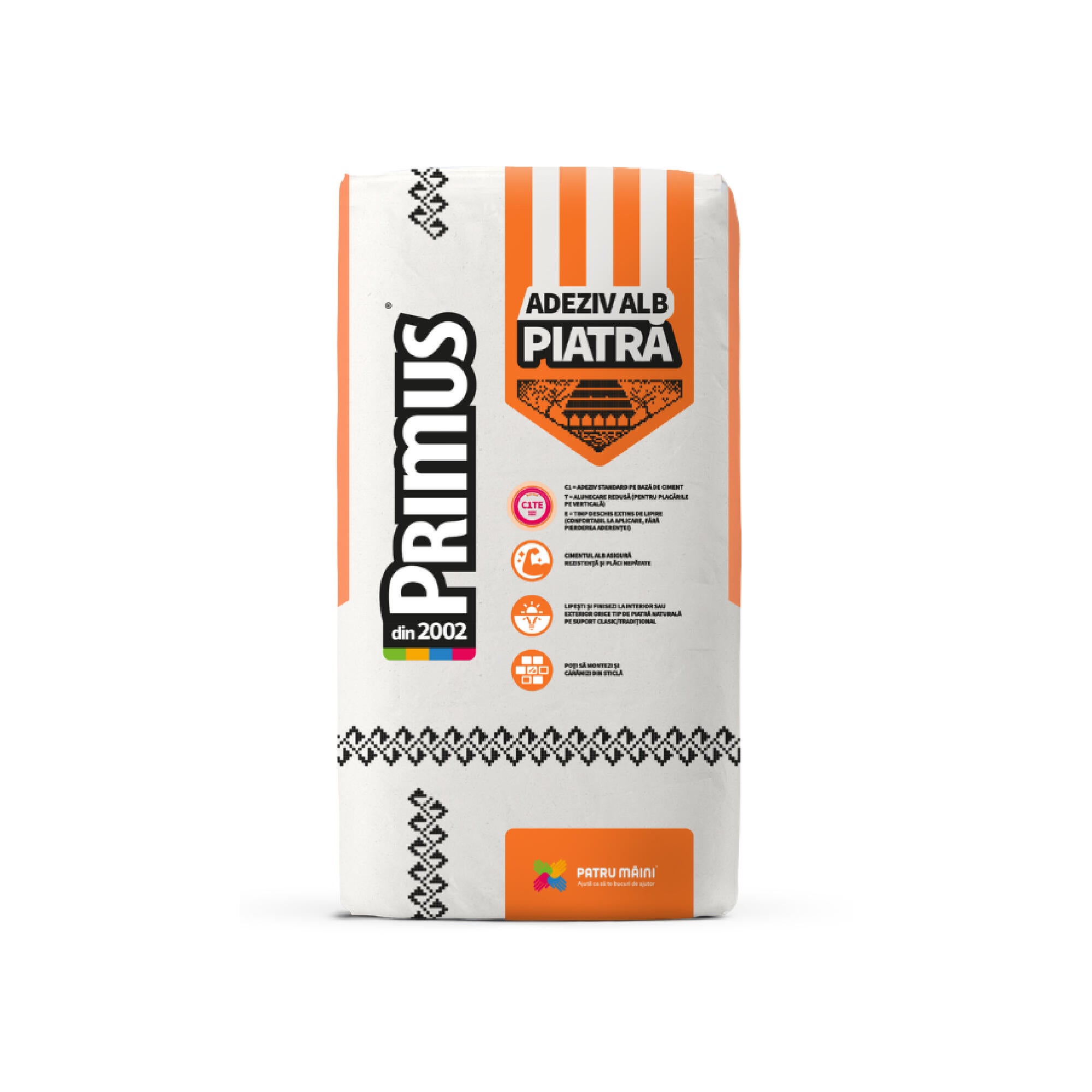 Adeziv piatra naturala, interior/exterior, Primus, alb, 25kg