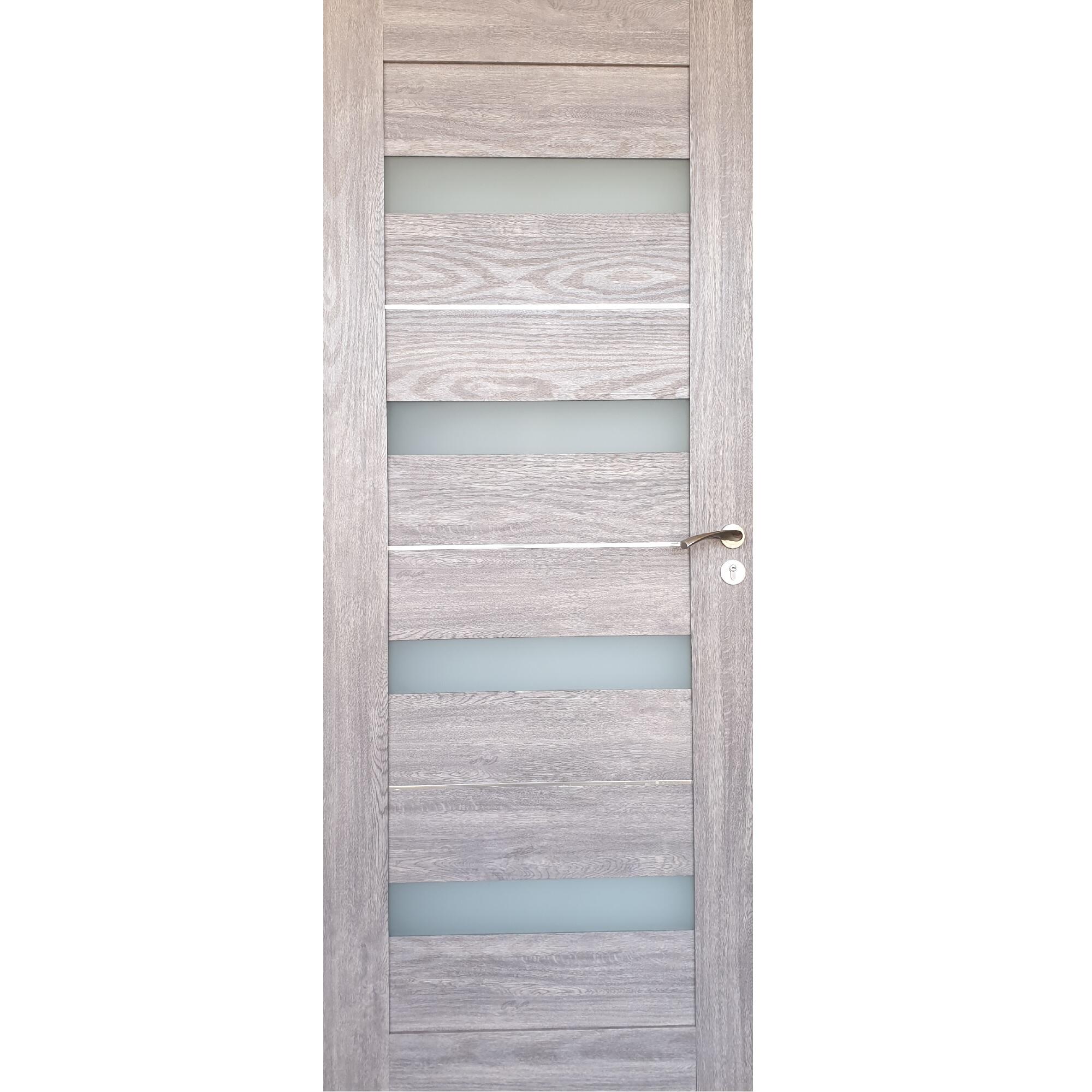 Usa interior MDF, fara toc, Sara, cu geam, latime 80 cm, dreapta/stanga, gri