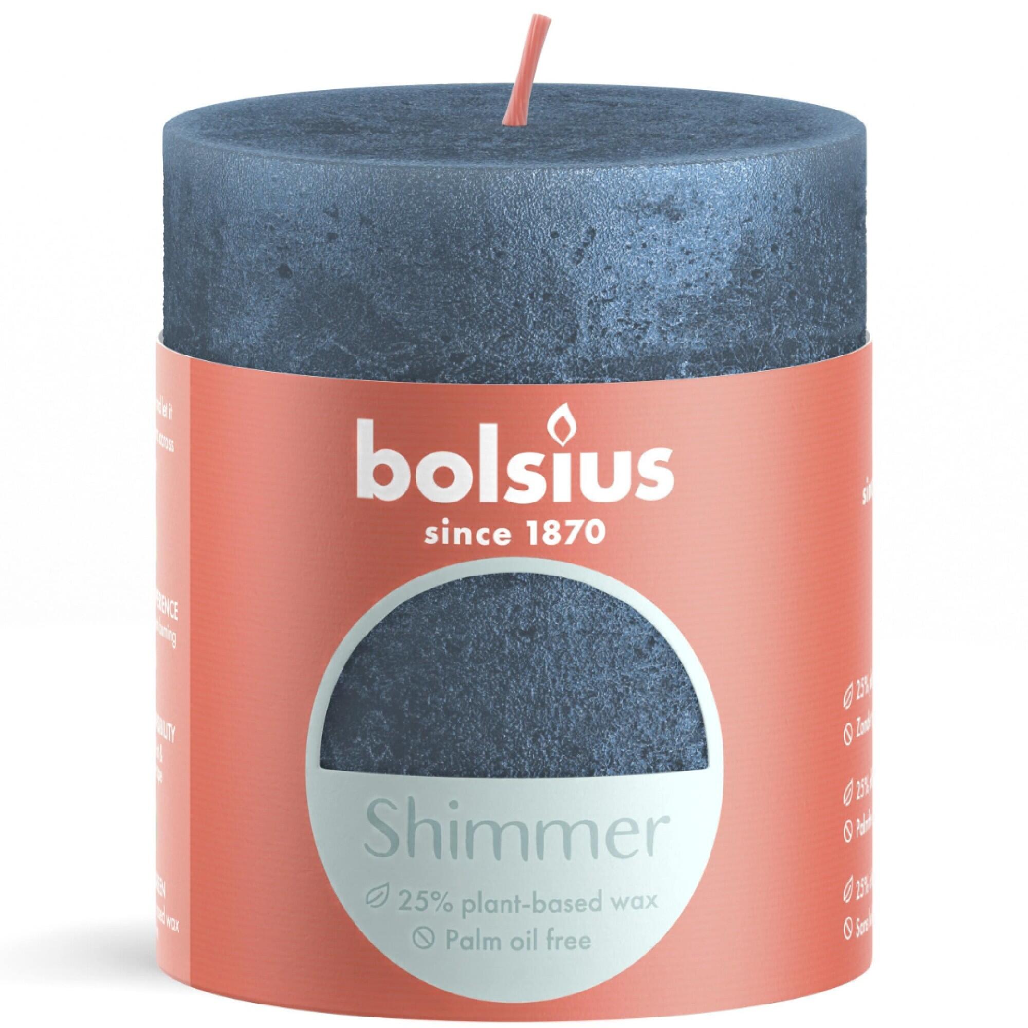 Lumanare neparfumata stalp, Shimmer Blue, timp de ardere 35 ore