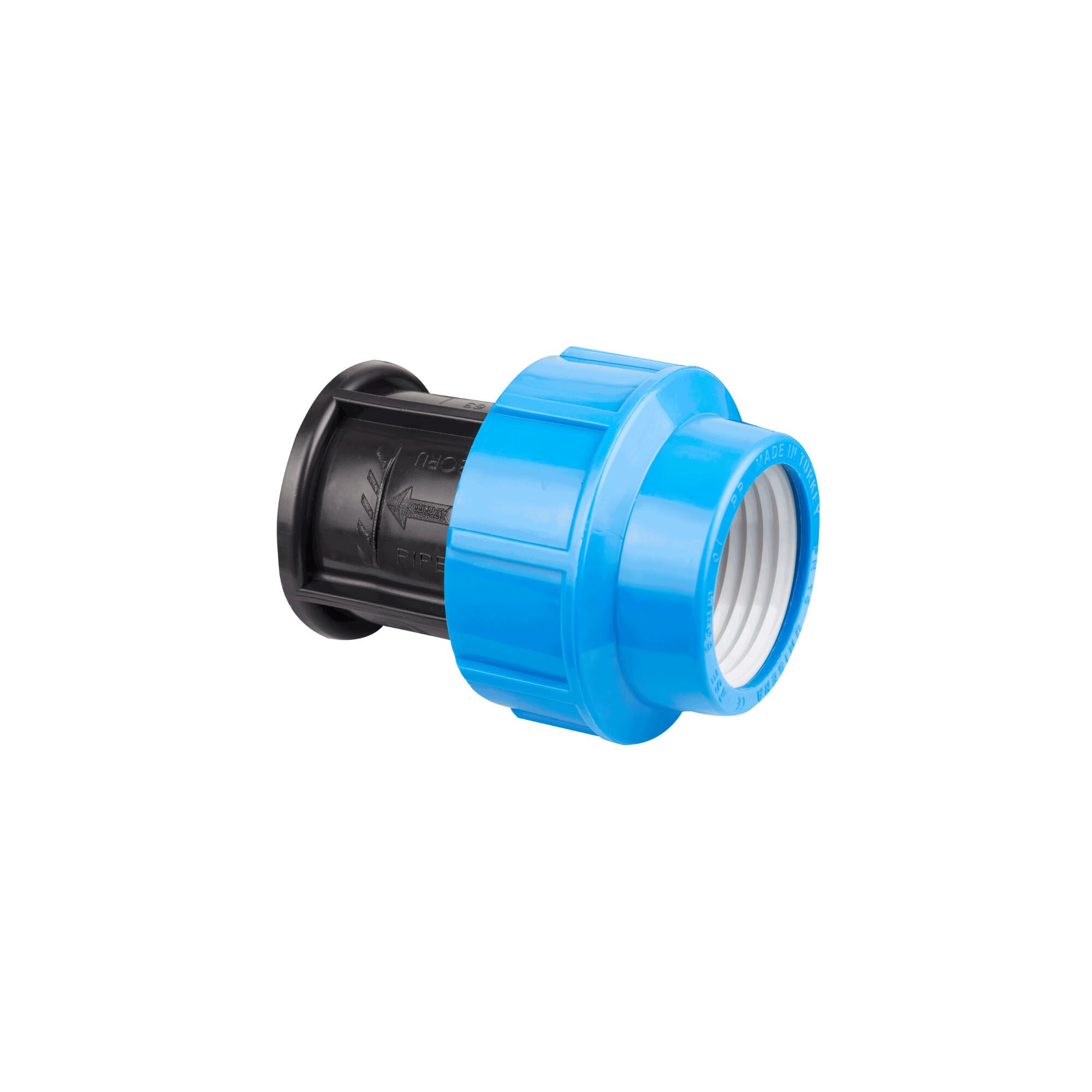 Racord compresiune pentru teava PEID, filet interior, Ø 25 mm x 1/2', negru/albastru