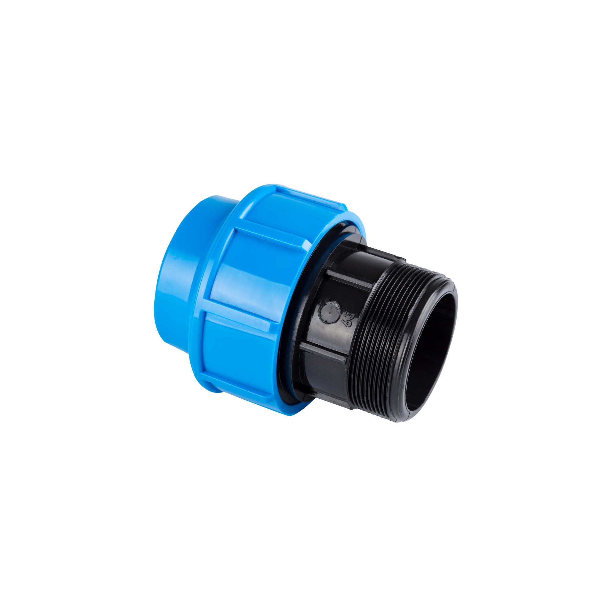 Racord compresiune pentru teava PEID, filet exterior, Ø 32 mm x 1', negru/albastru