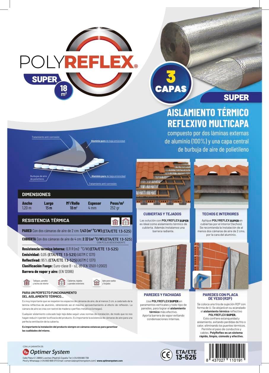 1 ud Rollo Aislante térmico reflexivo Aluminio POLYREFLEX SUPER Espesor 3mm 1.2x15m - 4