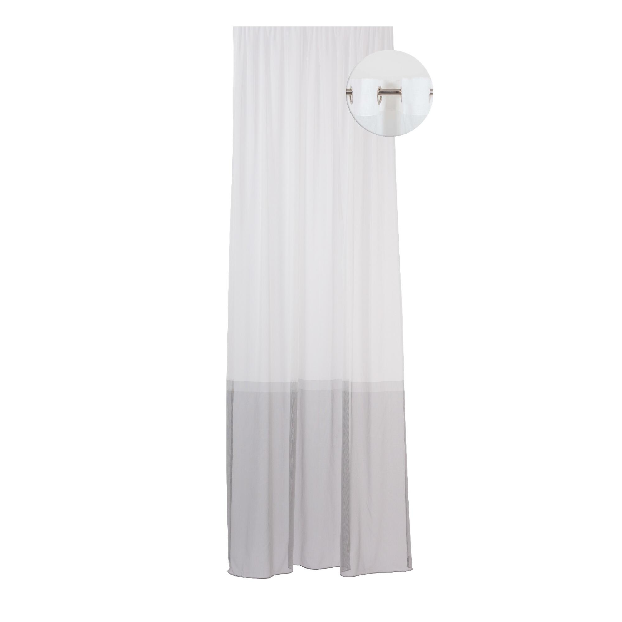 Perdea Aldo 140 x 245 cm, model cu dungi, cu inele, alb-gri