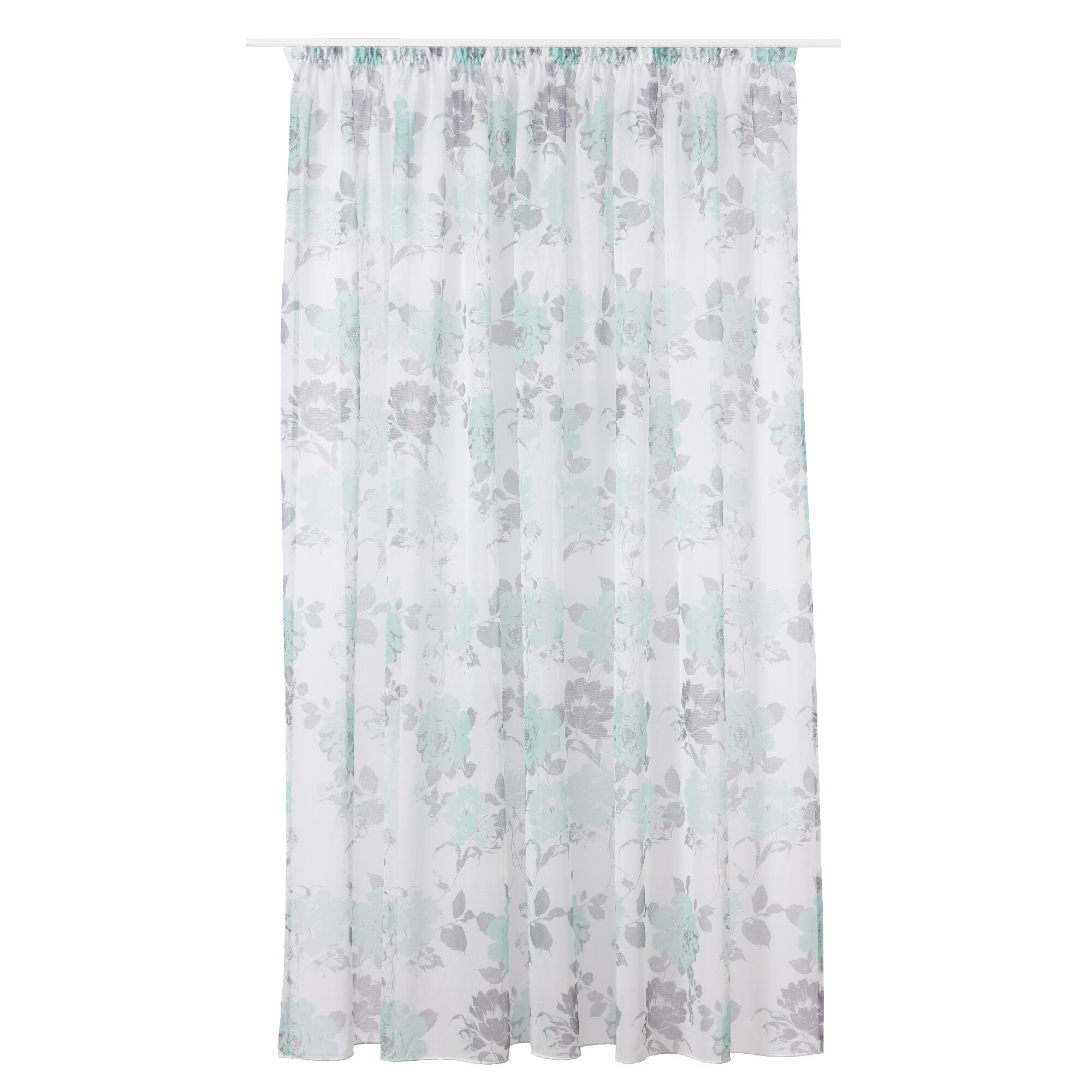 Perdea Rossela 300 x 260 cm, model floral/vegetal, cu rejansa, turcoaz-gri