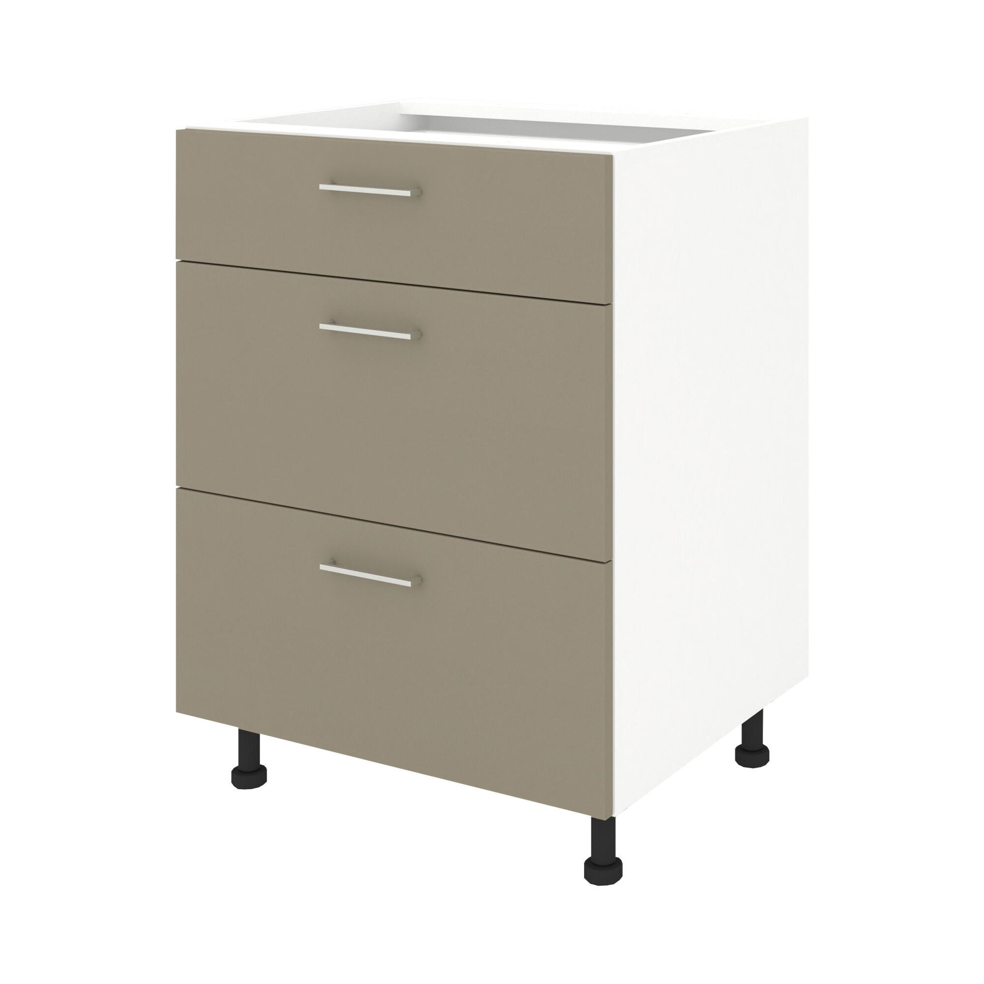 Corp inferior Delice, 3 sertare, latime 60 cm, material usa PAL melaminat, decor taupe