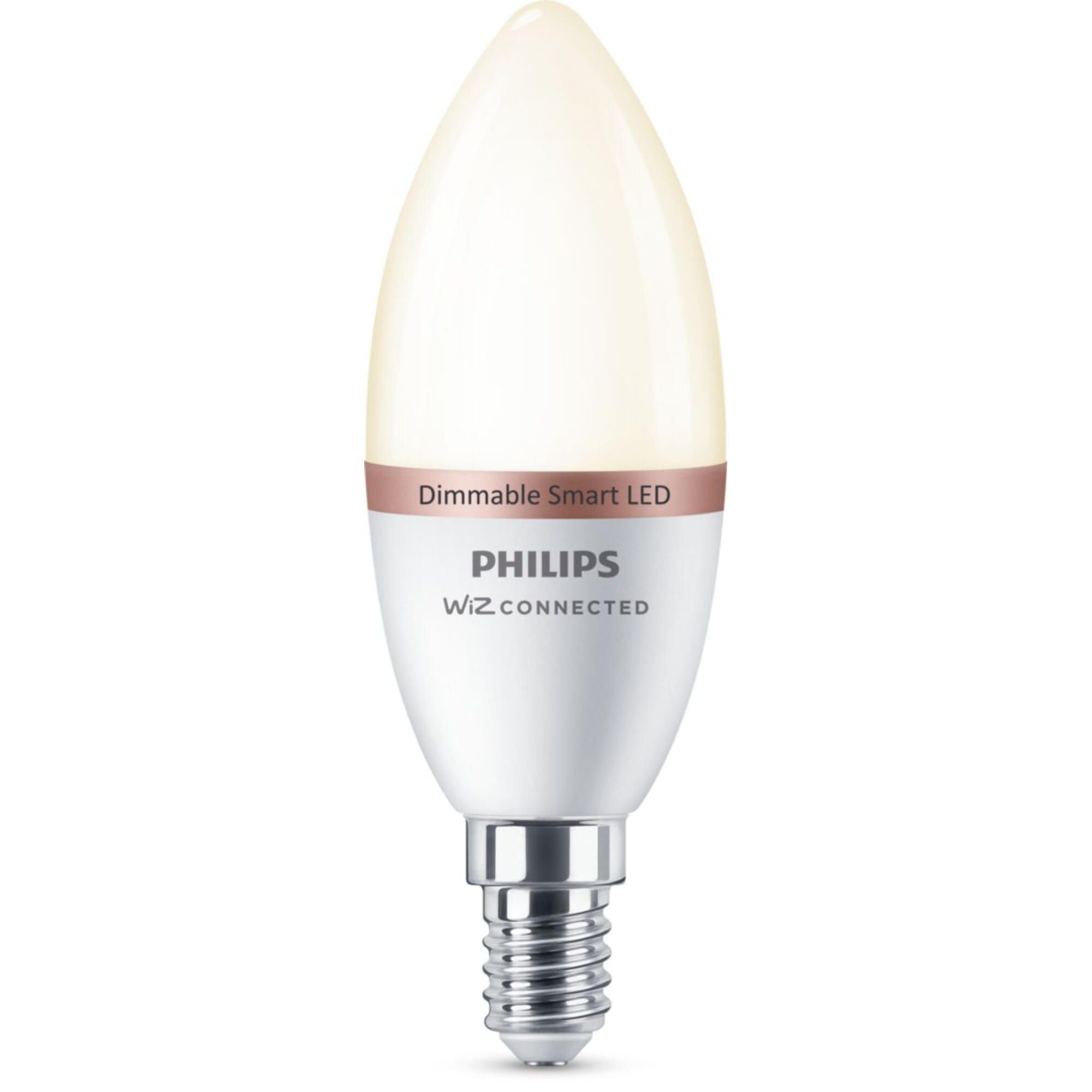 Bec LED Philips, E14, C37, 4.9 W, alb cald, 2700K, 470 lm, Wi-Fi